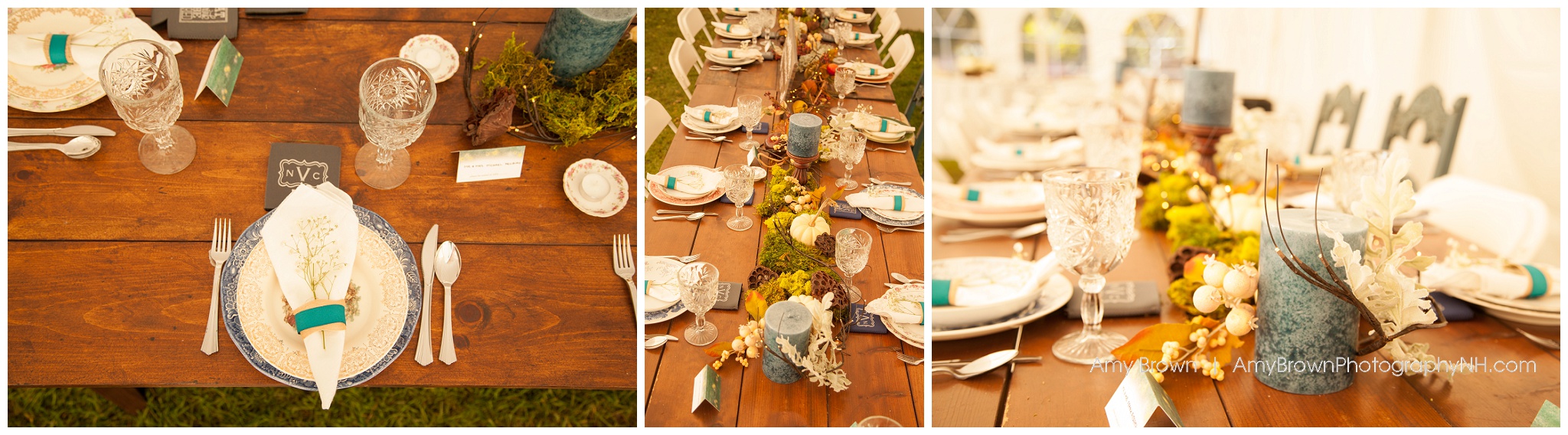 Rye Nh Wedding Photographer | Rye Farm Wedding | Bridal Party Wooden Head Table | Amy Brown Photography