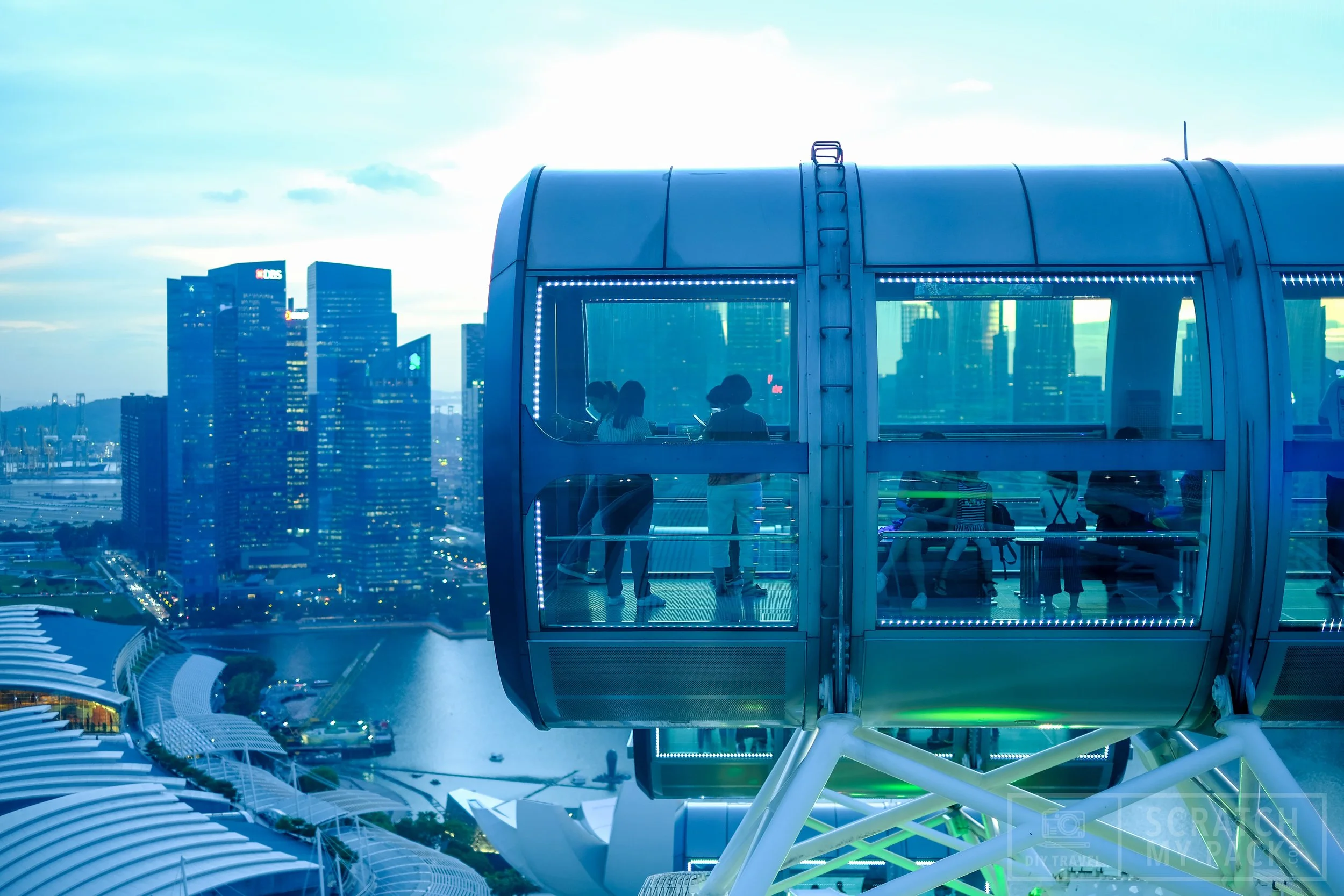 Singapore Flyer - $30 - It has 28 air-conditioned capsules, each able to accommodate 28 passengers, and incorporates a three-storey terminal building. The Flyer has an overall height of 165 metres (541 ft) and is the second tallest ferris wheel in operation in the world. In our opinion, this is the best view of the city during sunset!