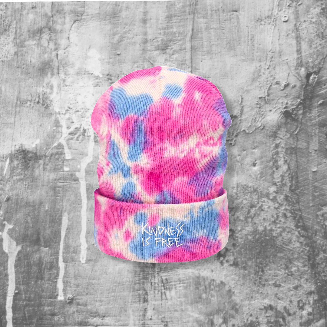 'KINDNESS IS FREE' tie-dye beanie