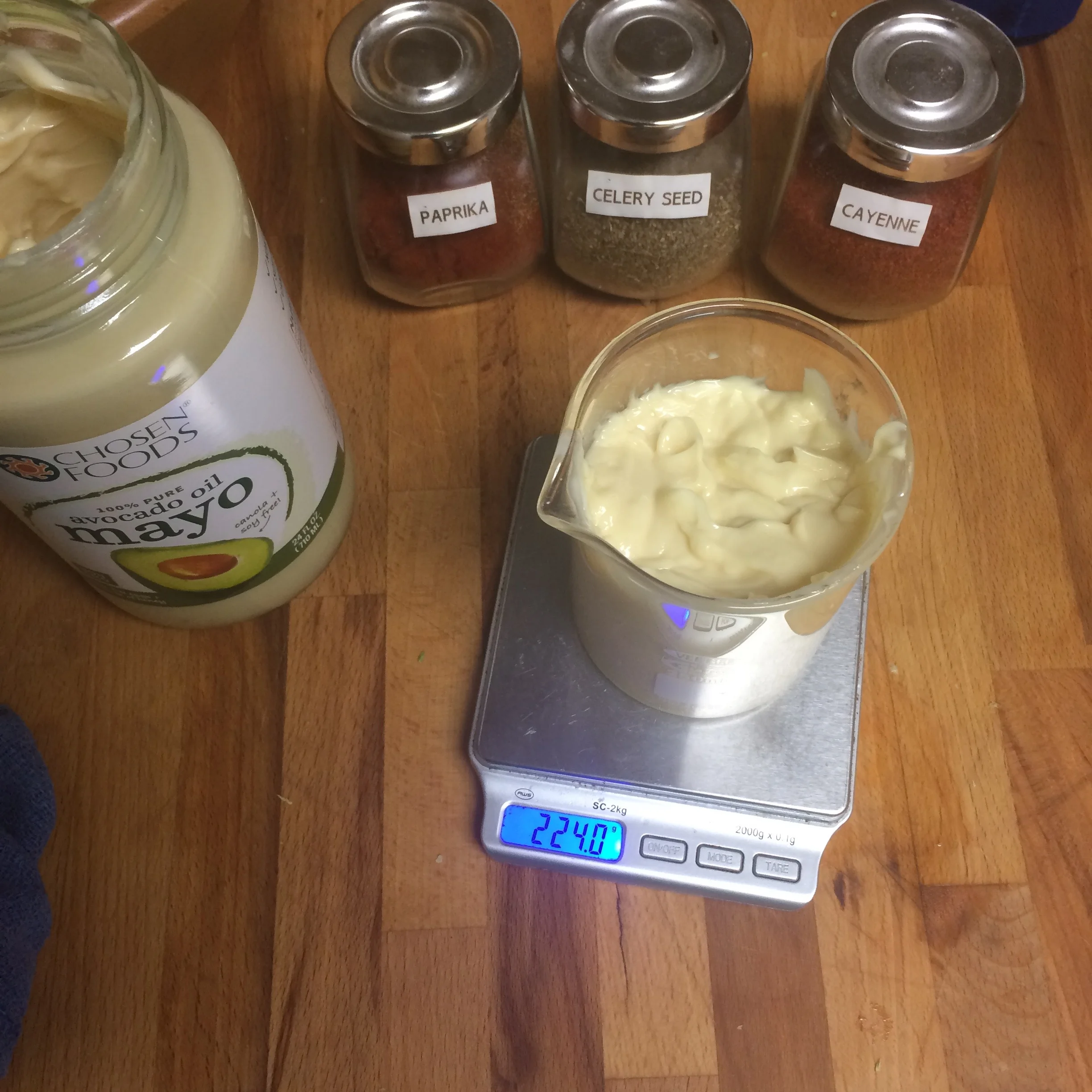 14g per tablespoon, 16 tablespoons in one cup, 224g of mayo!