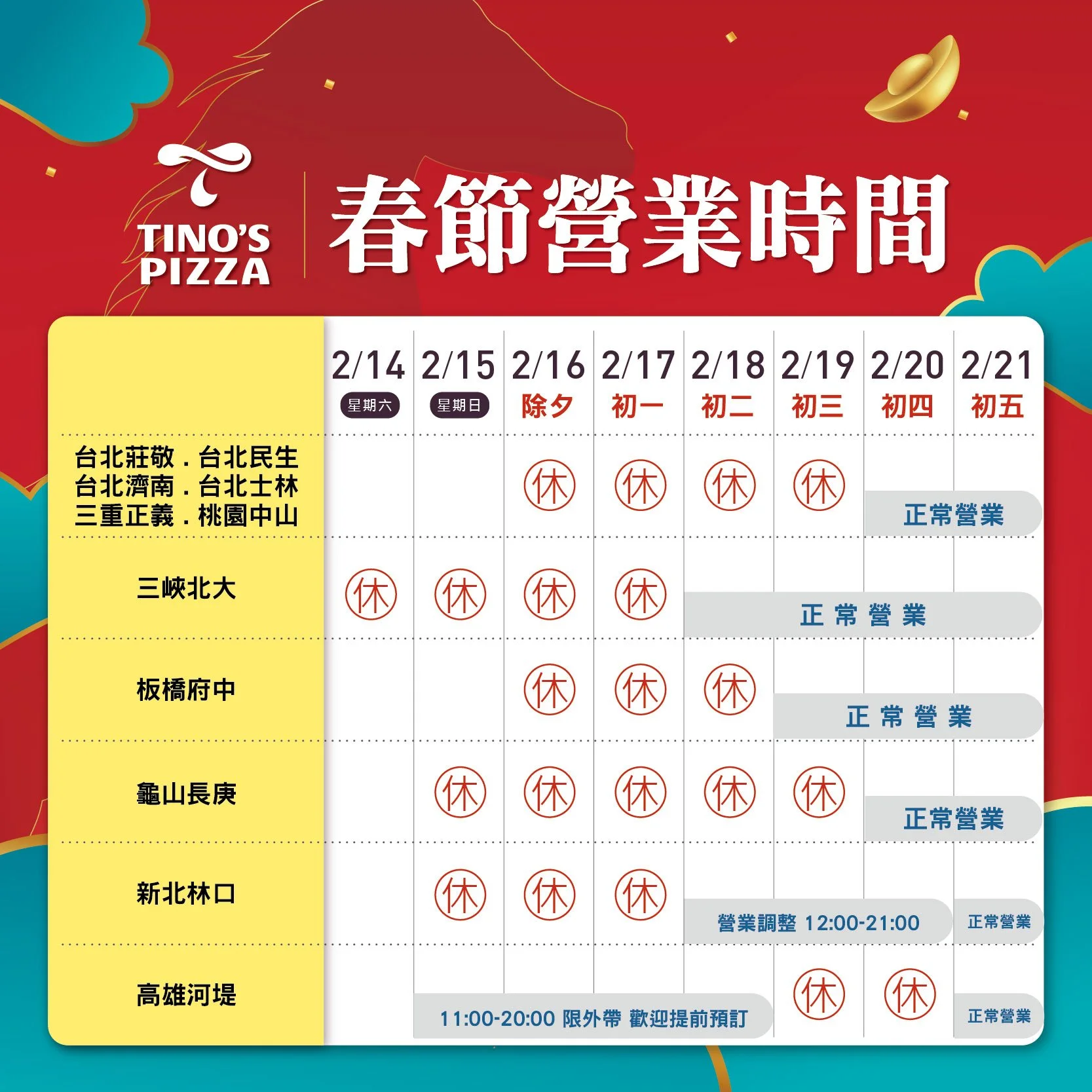 2026農曆春節營業時間 (2026.02)