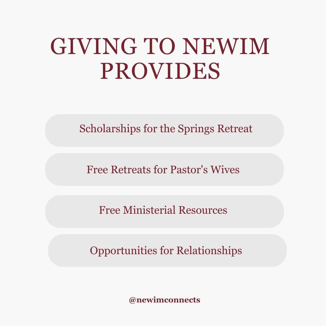 Your financial gift to NEWIM makes a difference for women who desperately need connection with the Lord and others. Become a partner with NEWIM with a recurring or one time gift. www.newim.org/donate

#newim #newimconnects