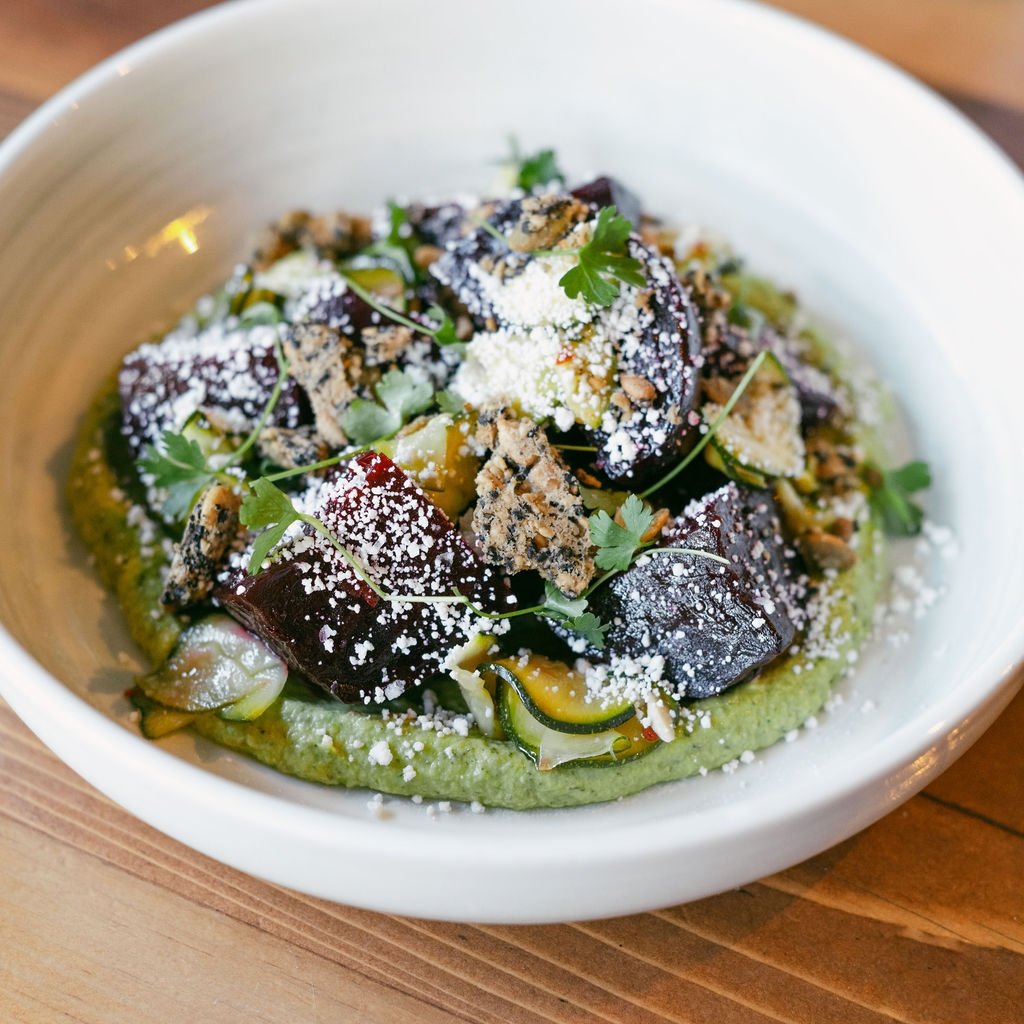 Fun Fact Friday: did you know that our marinated beets are served with a Mama Ghanoush? Similar to a Baba Ghanoush, this preparation also uses tahini, but is blended with zucchini instead of eggplant!