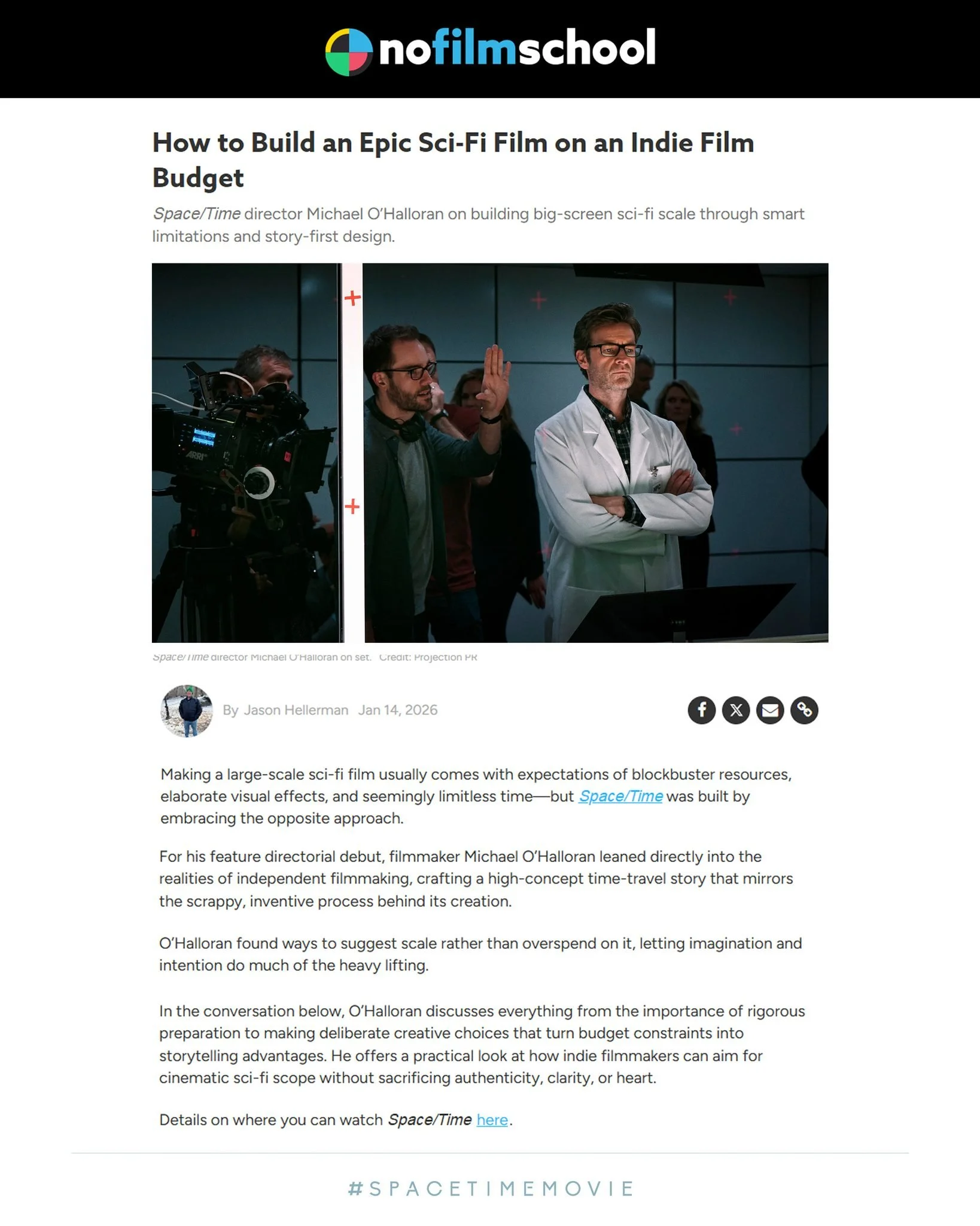 Director @michael_p_ohalloran sat down with @nofilmschool to talk making ambitious sci-fi on an indie budget, lessons learned, and bringing the film to the screen. 🎬

📖 Read the interview &ndash; link in bio.
🖥️ Buy or rent SPACE/TIME today!

#spa
