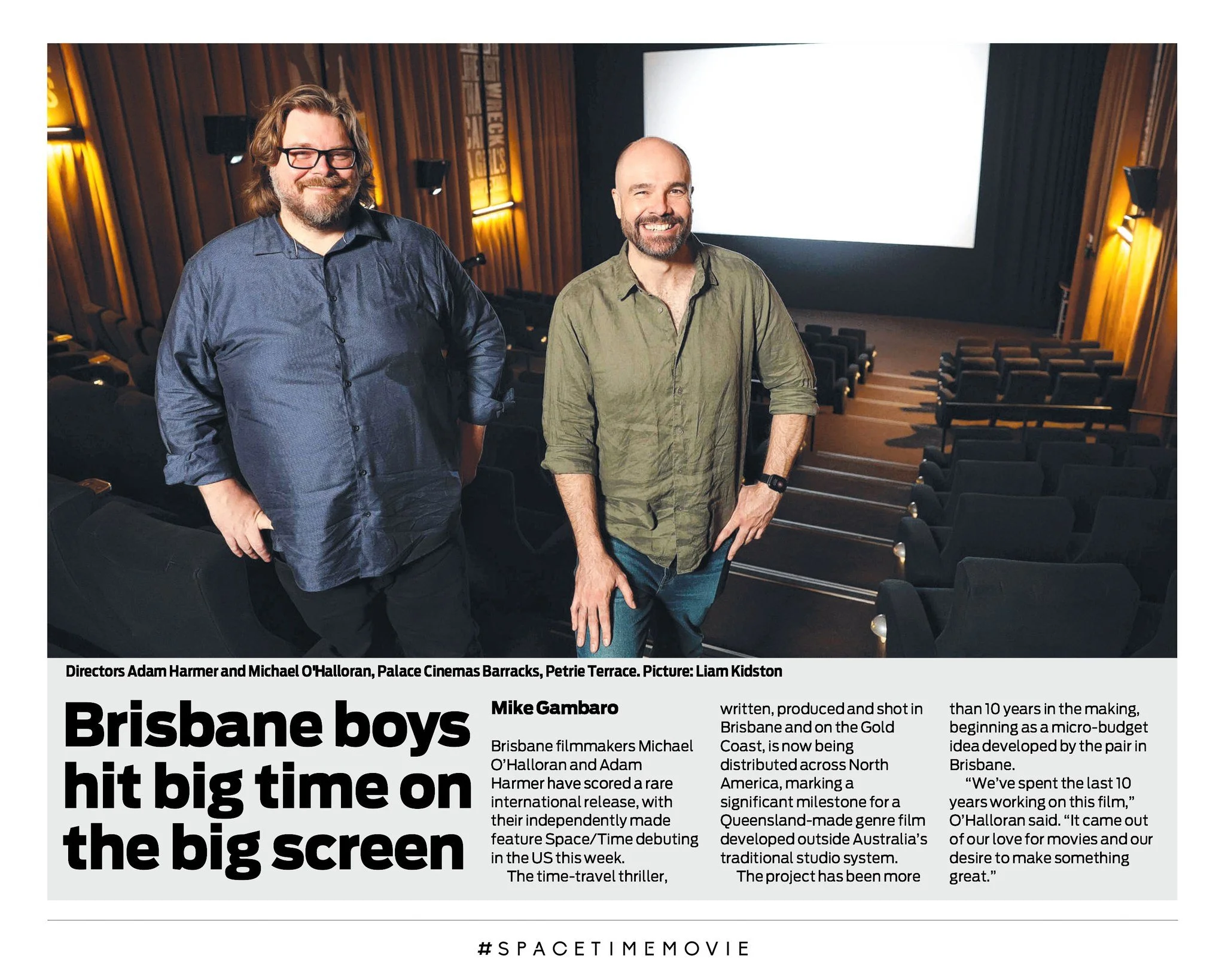 @spacetimemovie hit the pages of @couriermail, with director @michael_p_ohalloran  and co-writer @adam_s_harmer chatting about the Brisbane-made film&rsquo;s recent North American release! 🇺🇸

Thanks to @mikegambaro for the great write-up. 📰

#spa