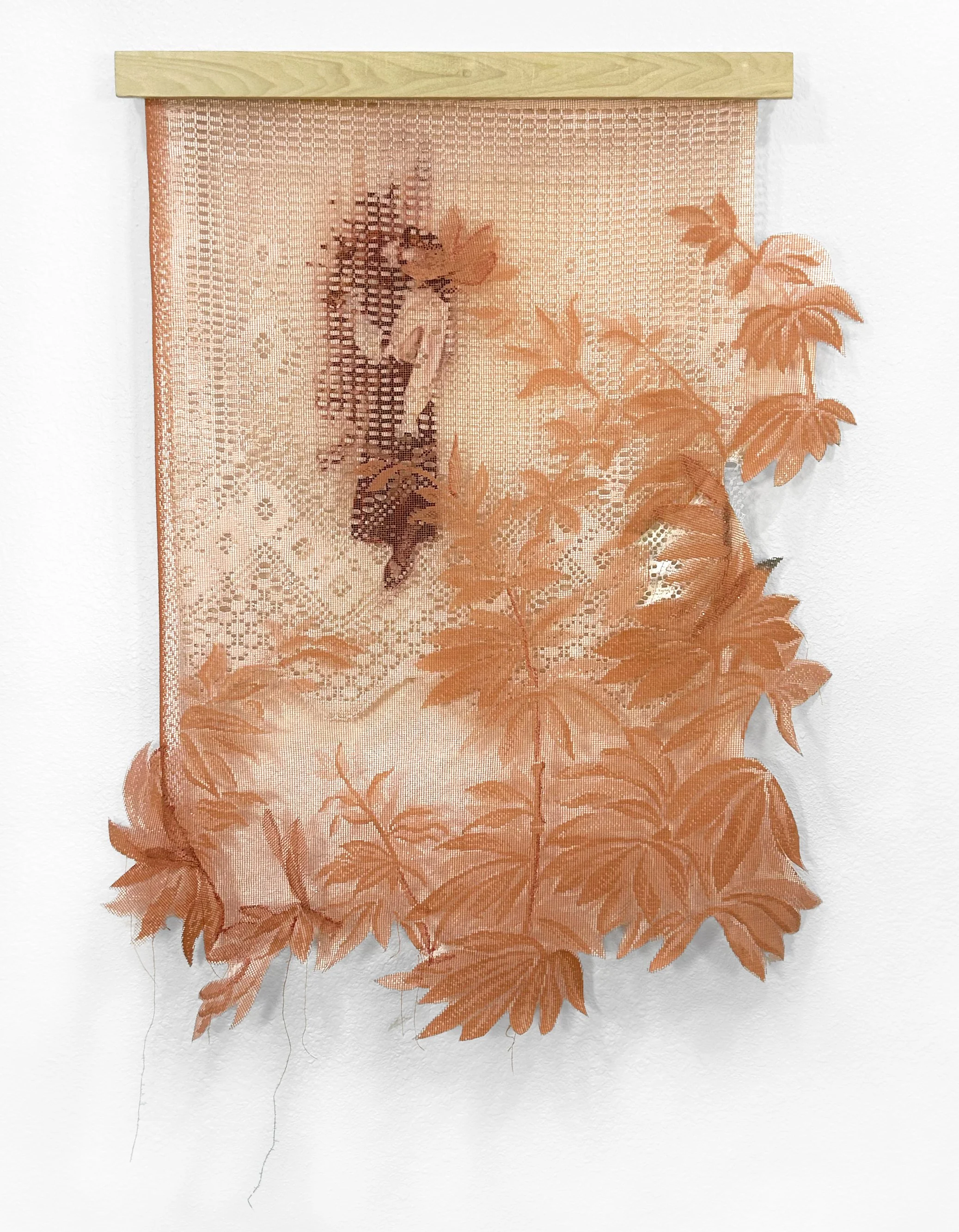 Between Blood and Bone oil, wood, resin, lace. 30 × 20 inches, 2025