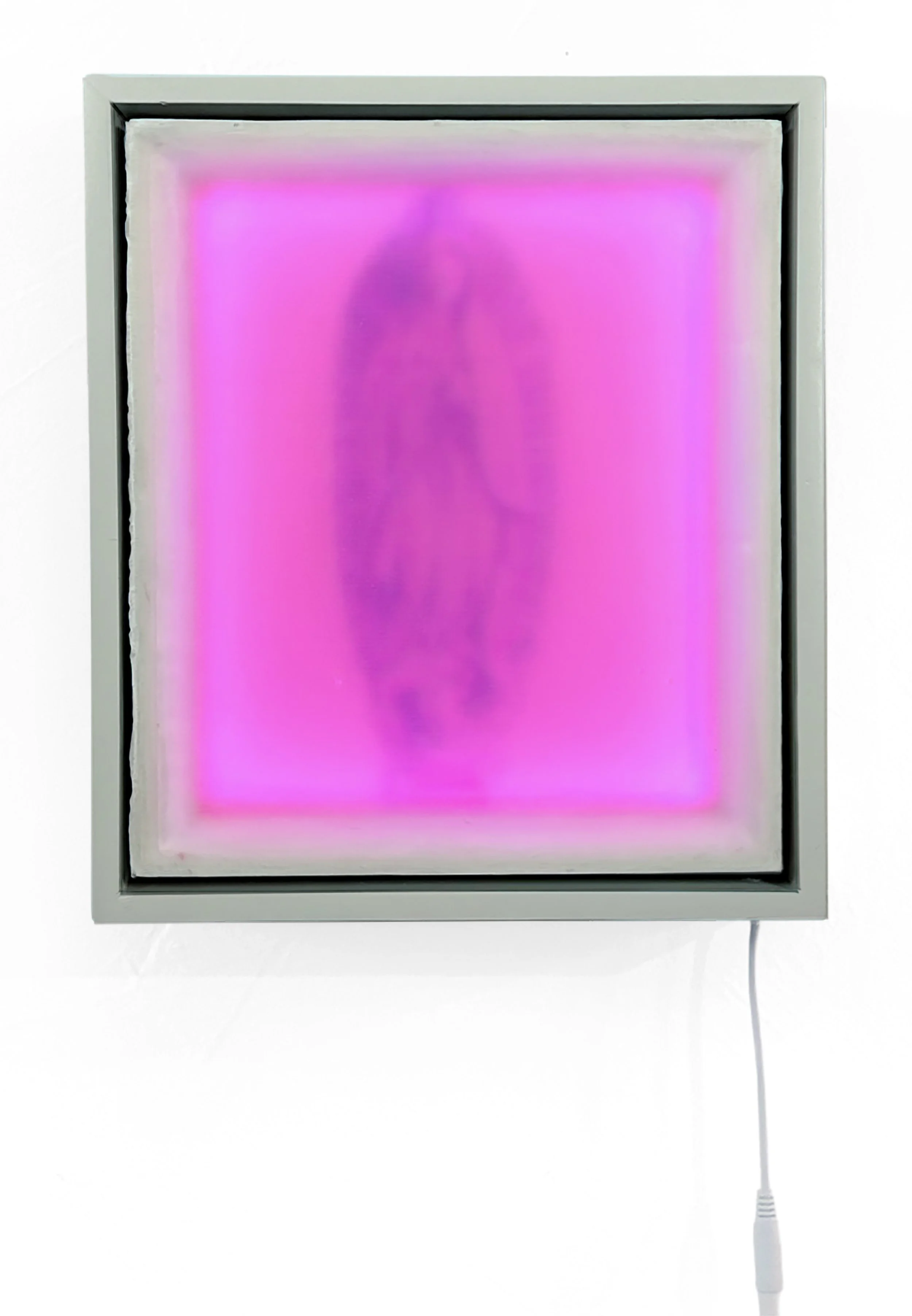 Distant Mother LED, acrylic, resin, plexi, ink, fabric, 11 × 9.5 x 2.5 inches, 2024