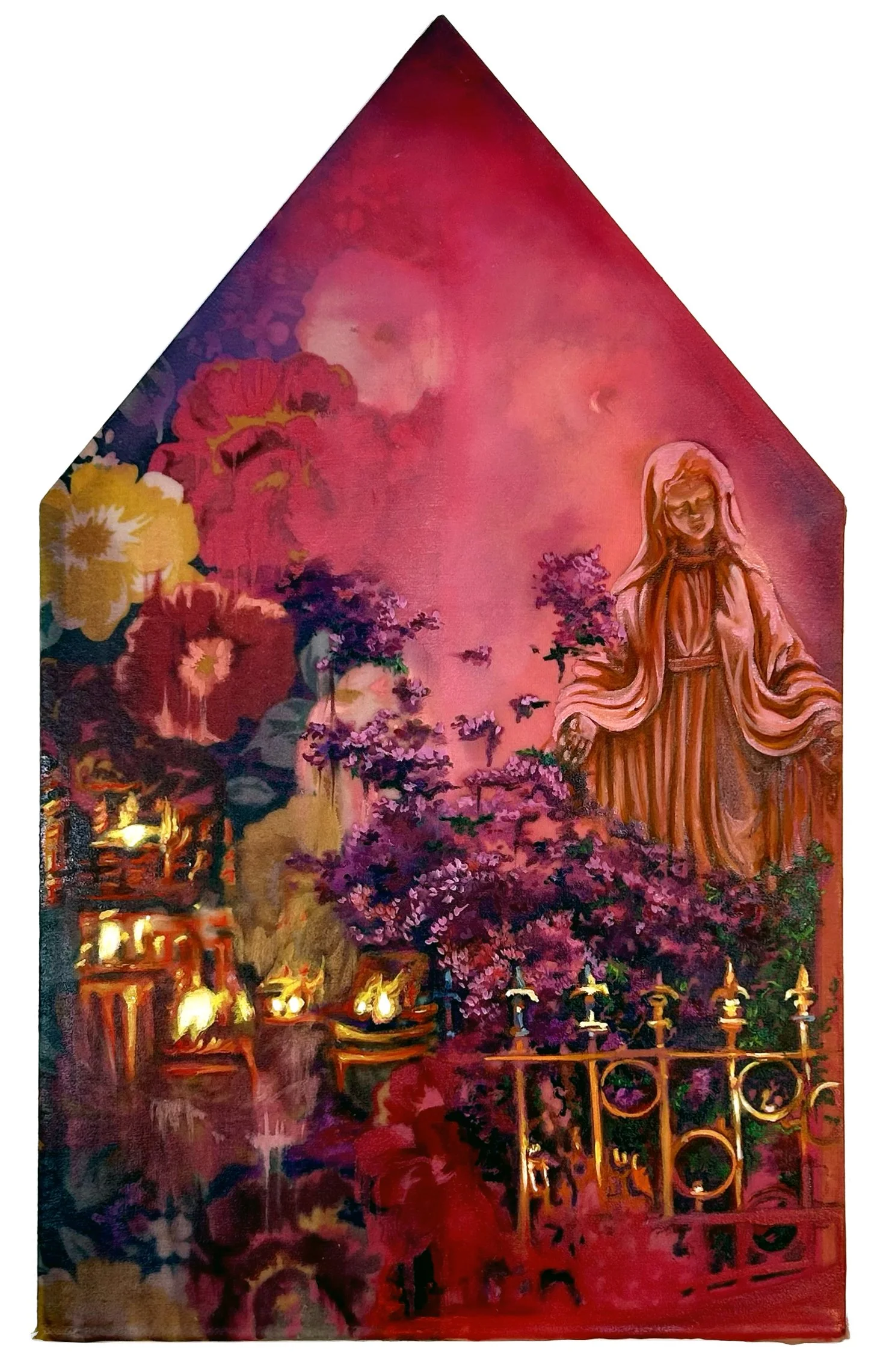 Root of Silence oil, acrylic, resin, sewn textile, 20 × 12 inches, 2024