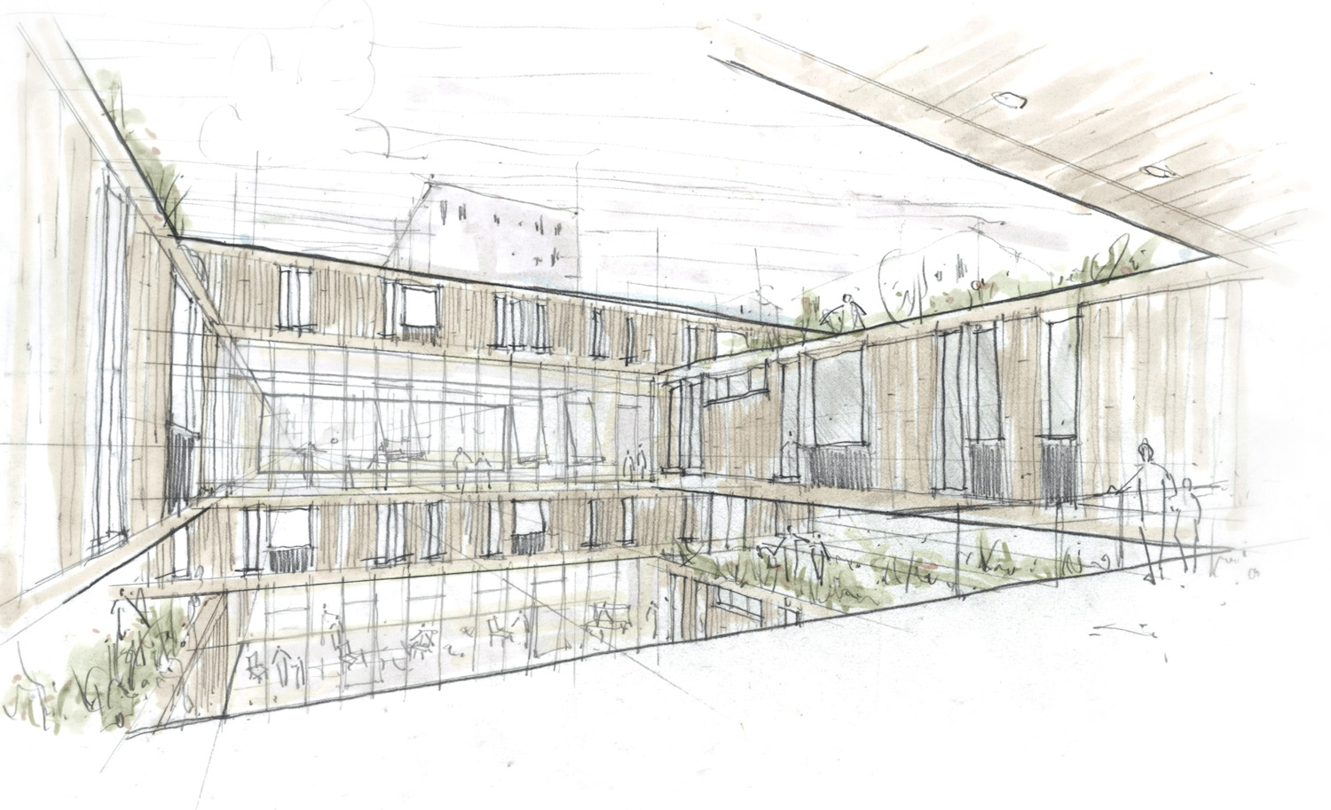 Concept Sketch 03 / Interior Courtyard and Shared Spaces
