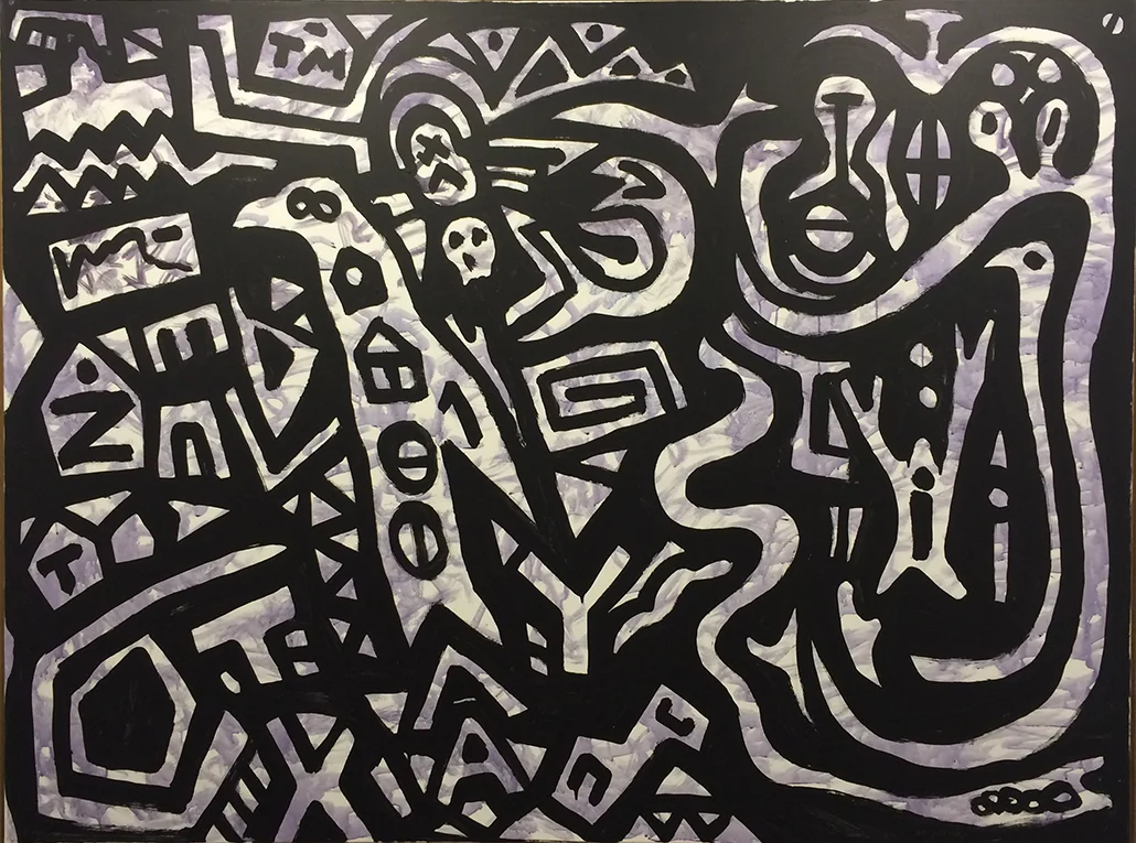A.R. Penck, Dunkles Geheimnis , 2009, acrylique sur toile, 150x200 cm