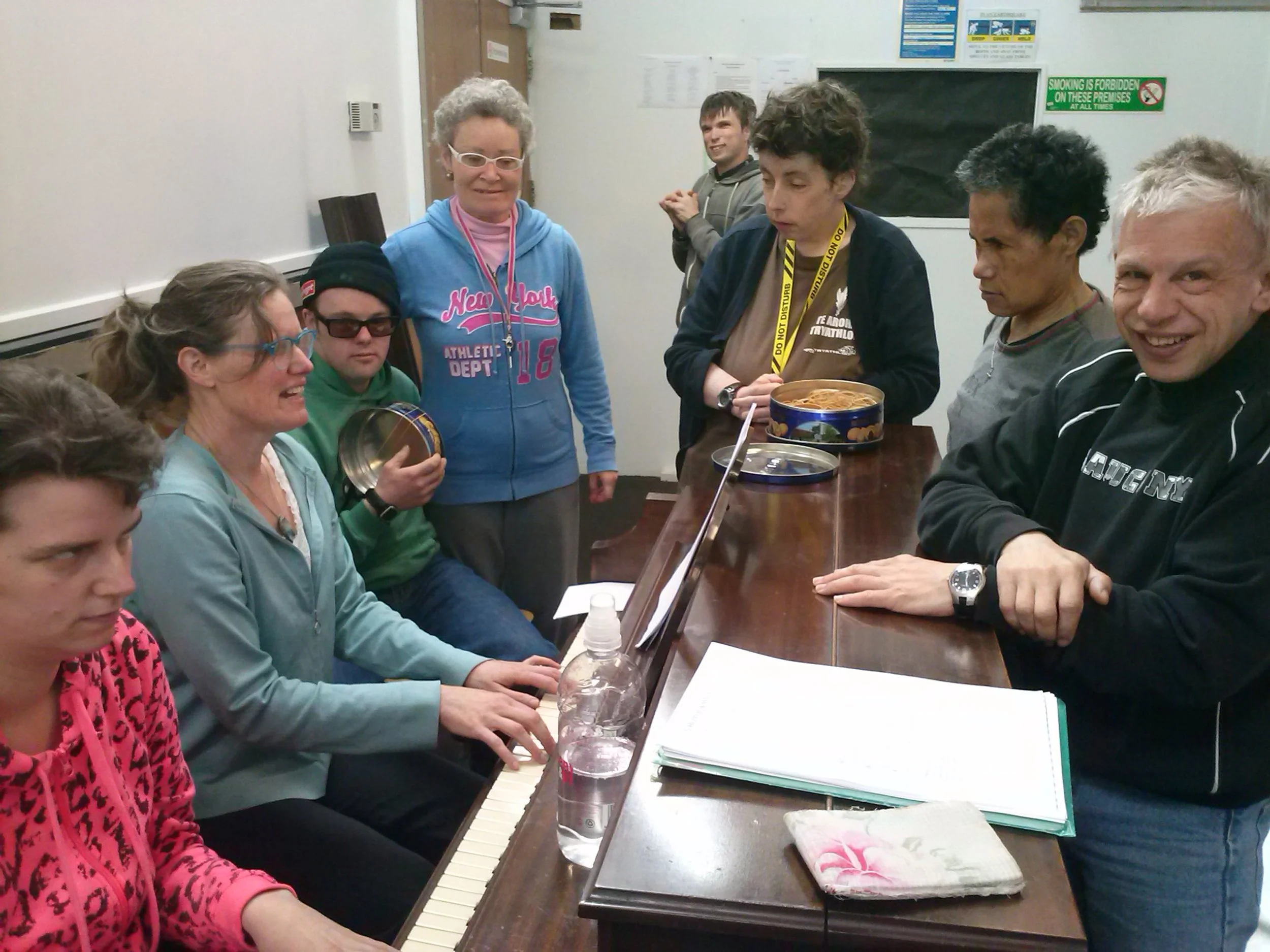 Bunched around a piano is the best, singing The Hebrew Cannon, HVDRT