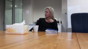 Krissy listening to some serious business from Dominique