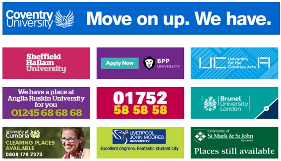 An example of display advertising on media owners such as The Student Room and UCAS