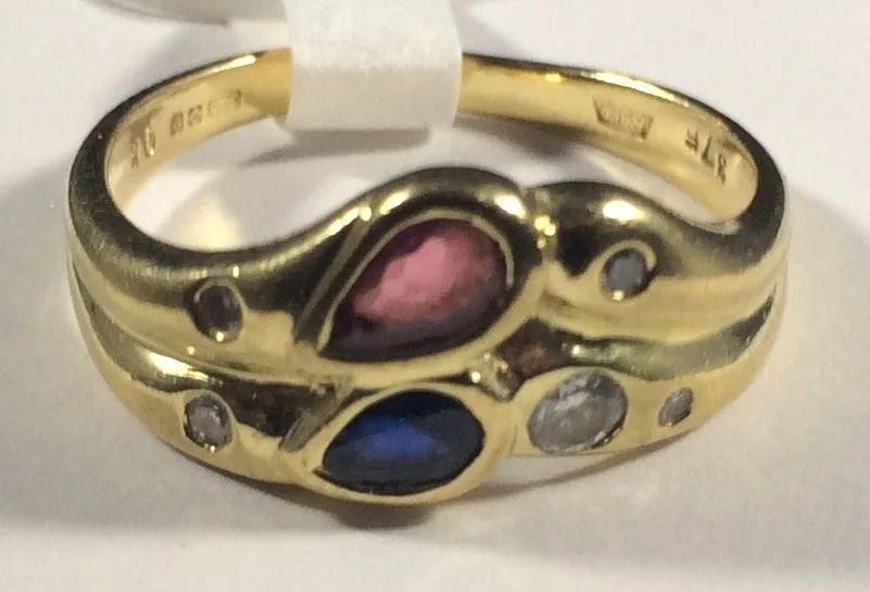 9ct Diamond Sapphire & Ruby Ring size K ref BI 168AA £125.jpg