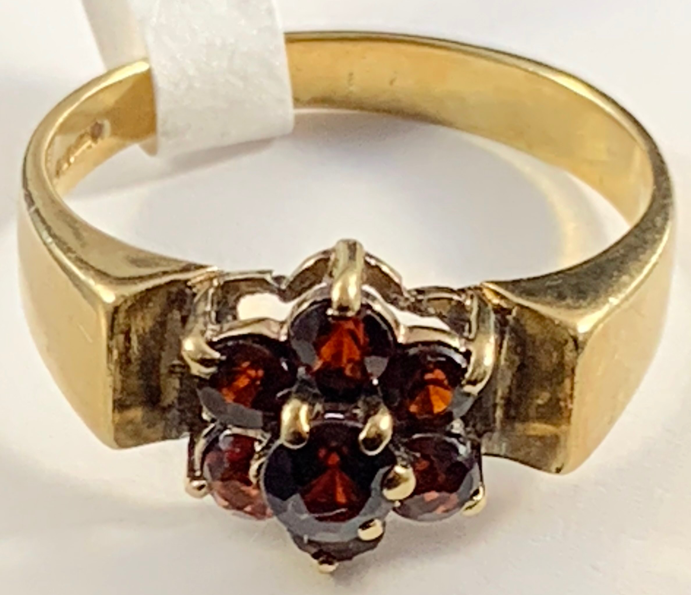 9ct 7 Stone Garnet Flower Ring Size O half - ref BI1797 £80.png