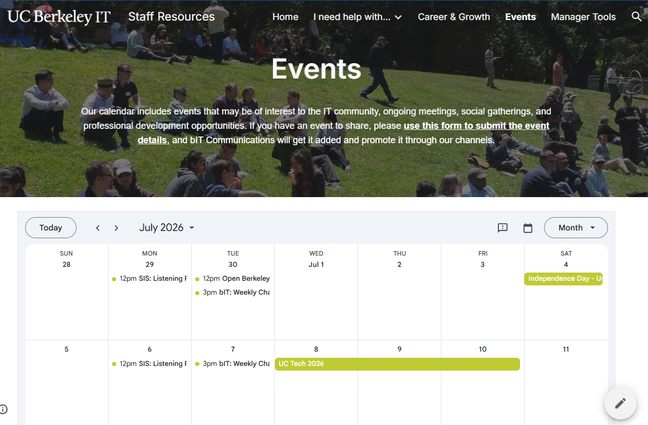 bIT Staff intranet Events page
