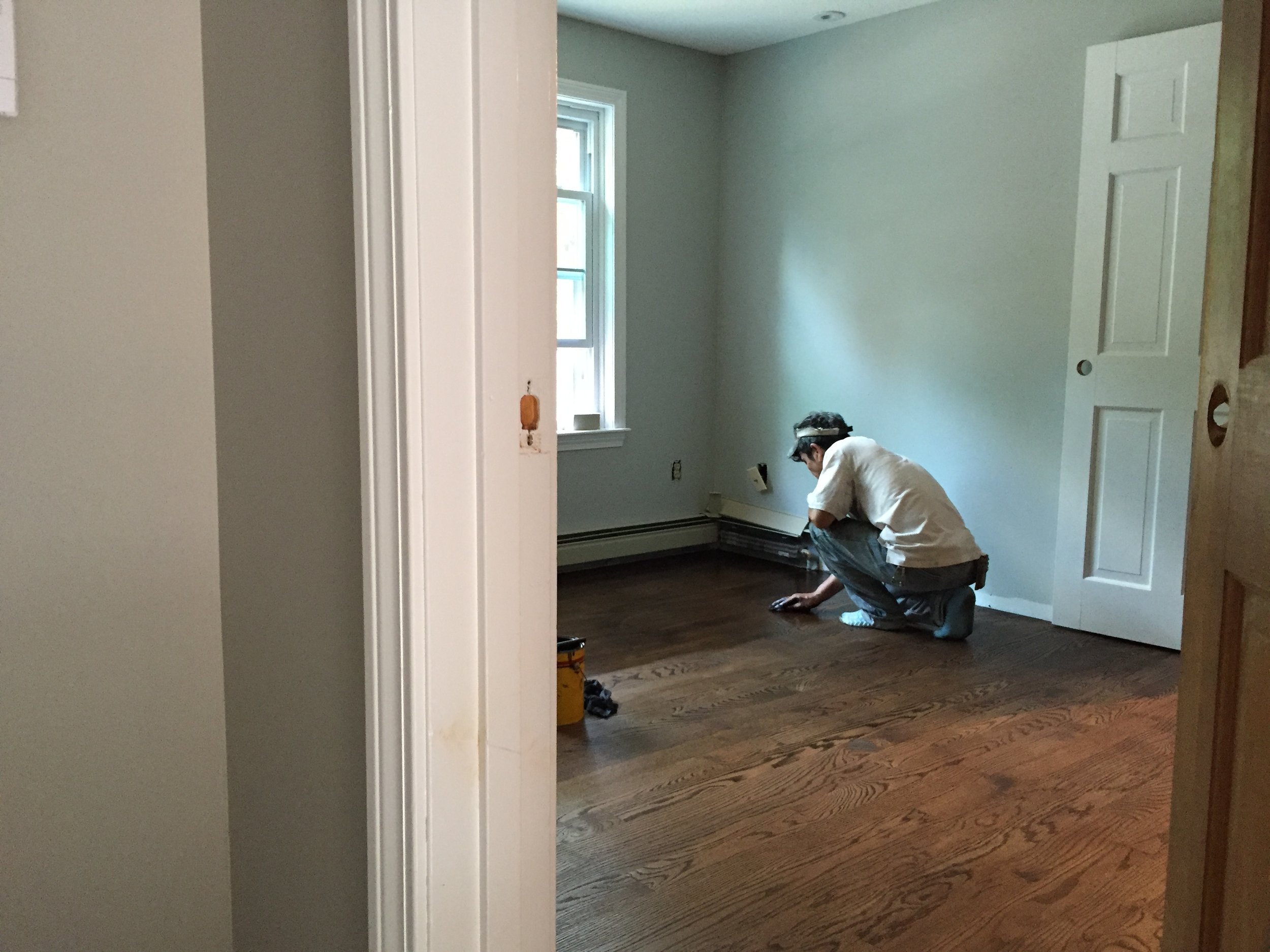 BEDROOM - Red Oak - 1 coat with 2nd application of Minwax Jacobean 2750 - No Poly