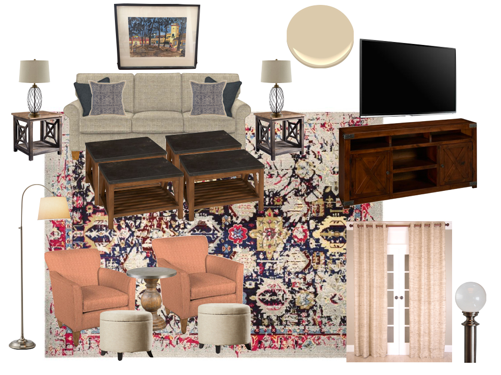 They went with Option B! We swapped some casegoods from Option A, added a floor lamp and new kid friendly table lamps.