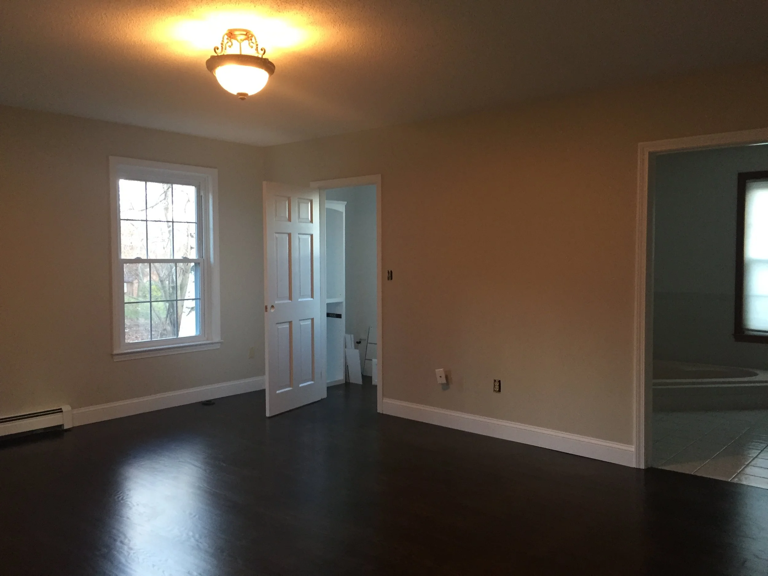 Master Bedroom - FINISHED - Red Oak - 3 coats of Minwax Jacobean 2750 with Satin Poly & New Baseboard