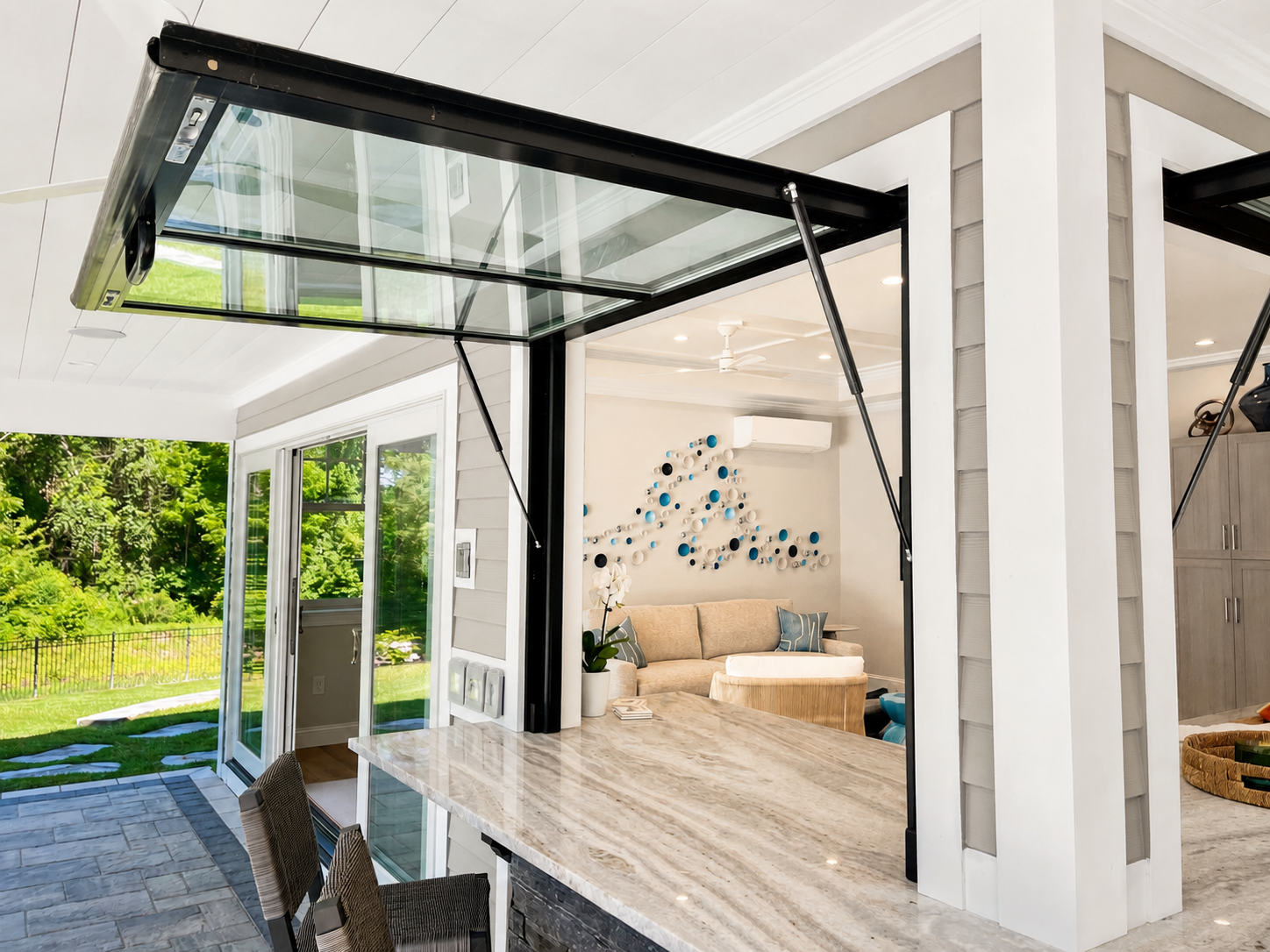 Exterior Photo showing the open windows into the Pool House