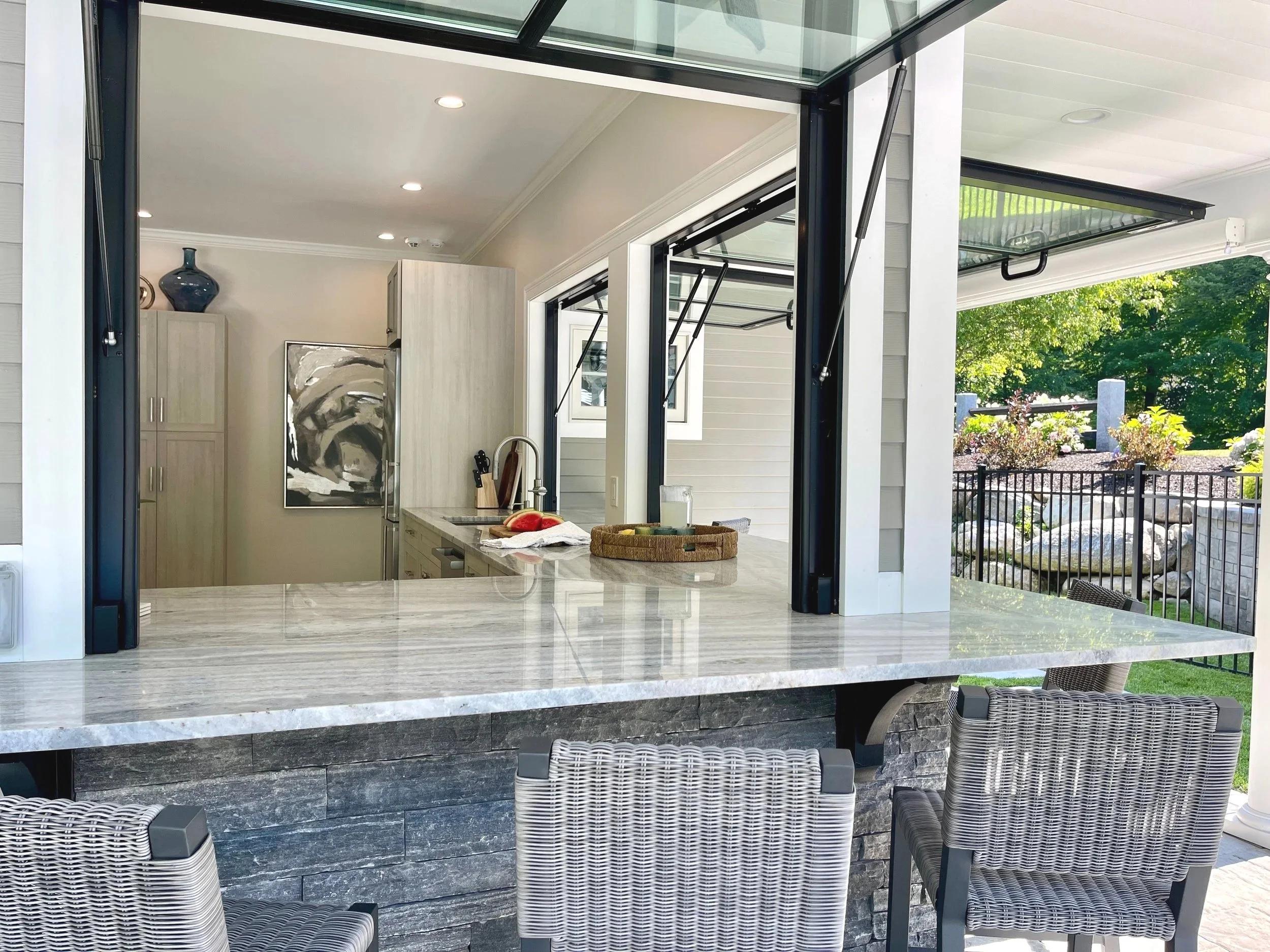 Exterior Photo showing the open windows into the Pool House