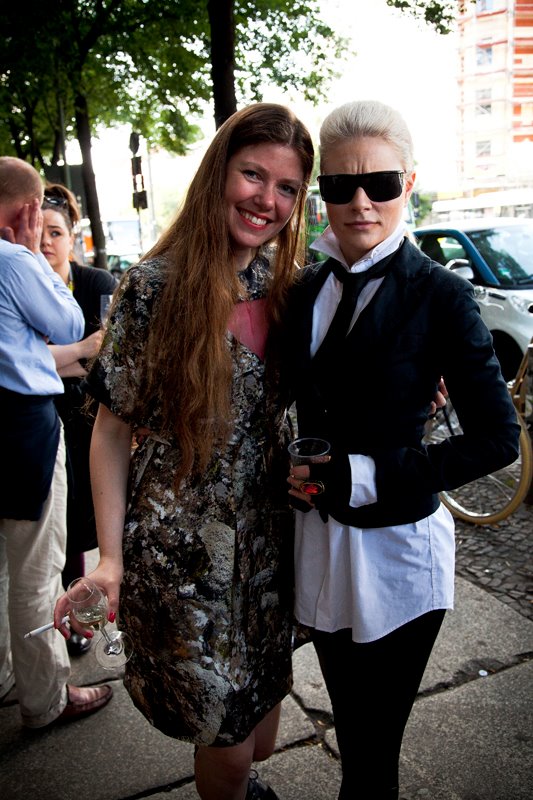 Lagerfeld and designer Eyglo discussing elitism and fashion authority. Make up by Sada Leigh.