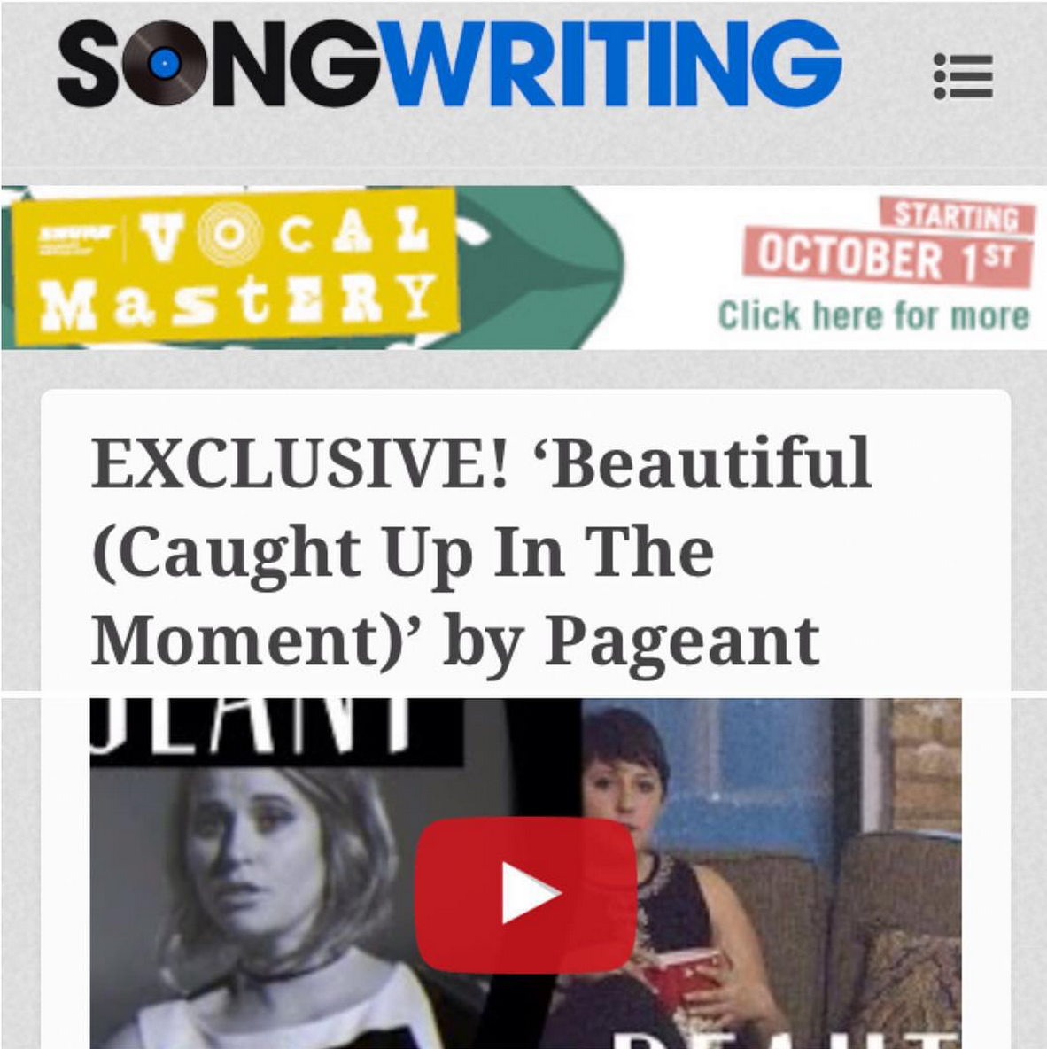 Songwriting Magazine "EXCLUSIVE! 'Beautiful (Caught Up in the Moment)' by Pageant" Oct 12, 2015