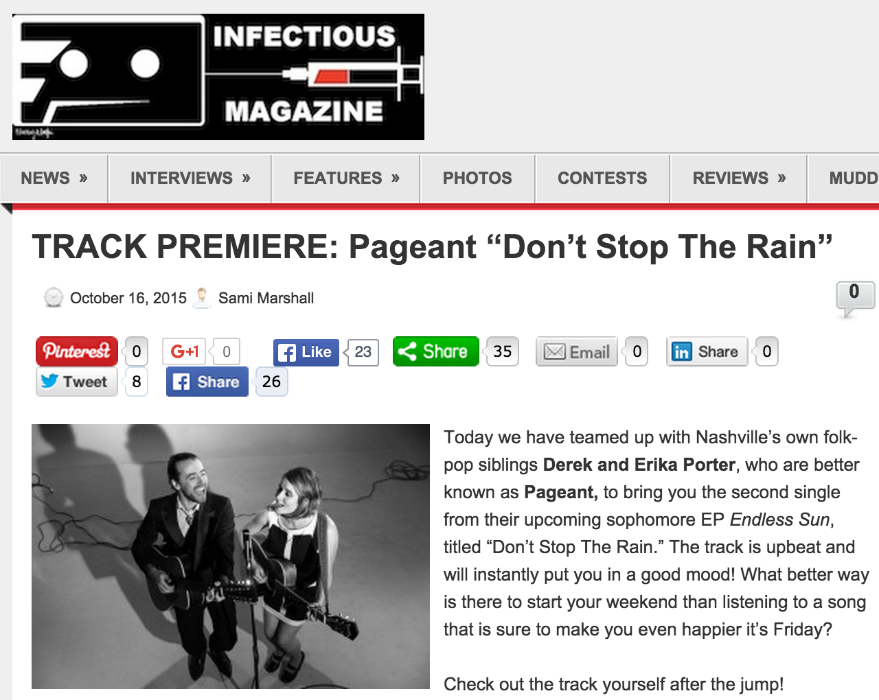 TRACK PREMIERE: Pageant "Don’t Stop The Rain" Oct 16, 2015