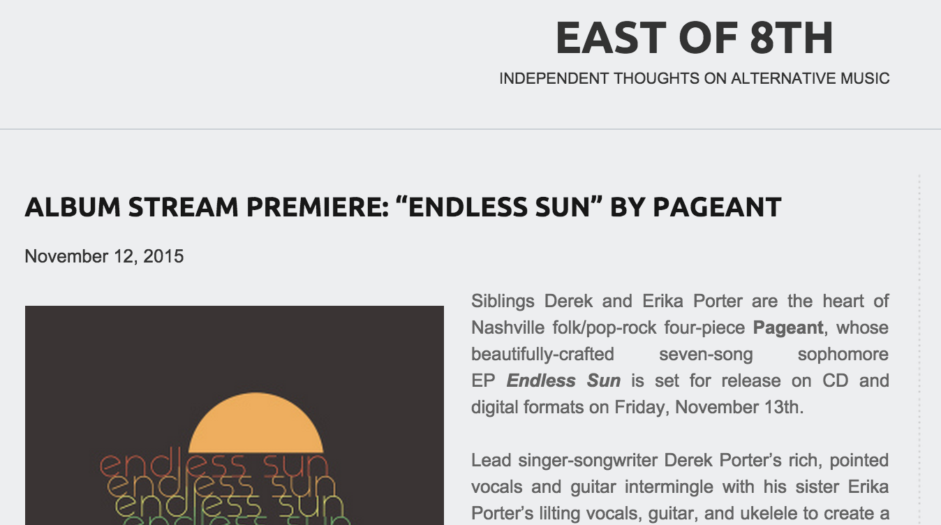 Album Stream Premiere: “Endless Sun” by Pageant 12 NOV 2015