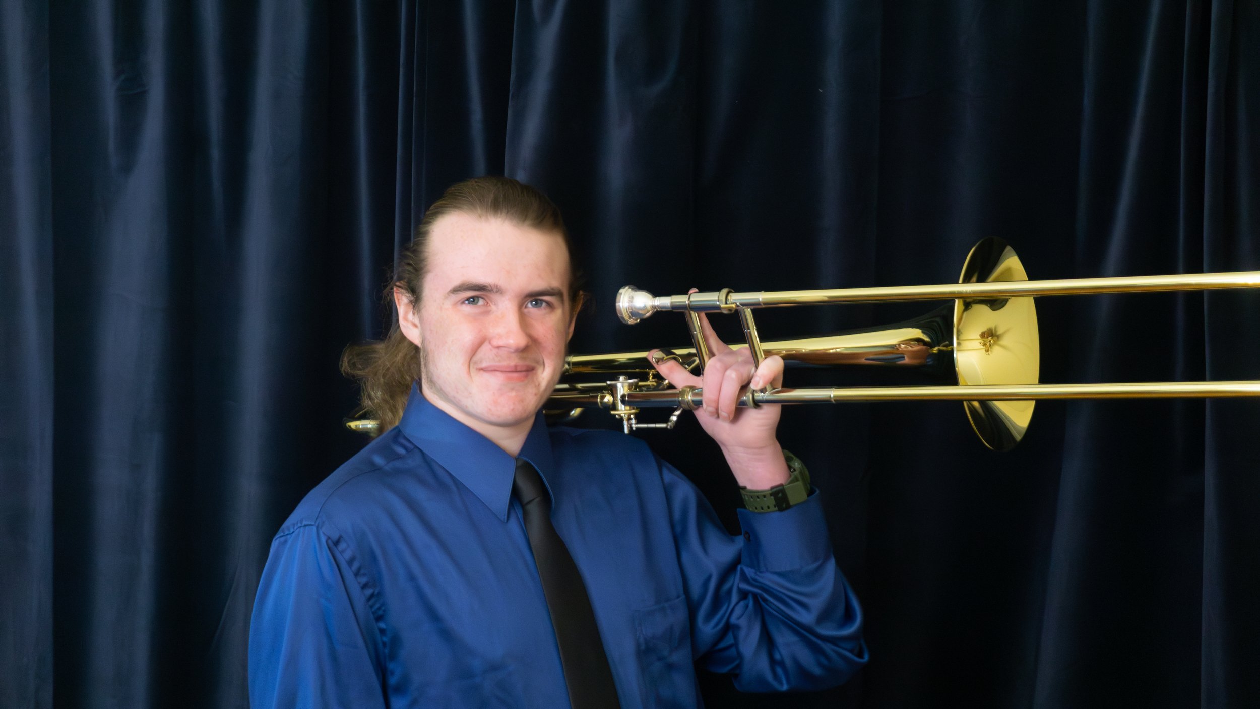 Photo of trombonist Zayden O'Dell