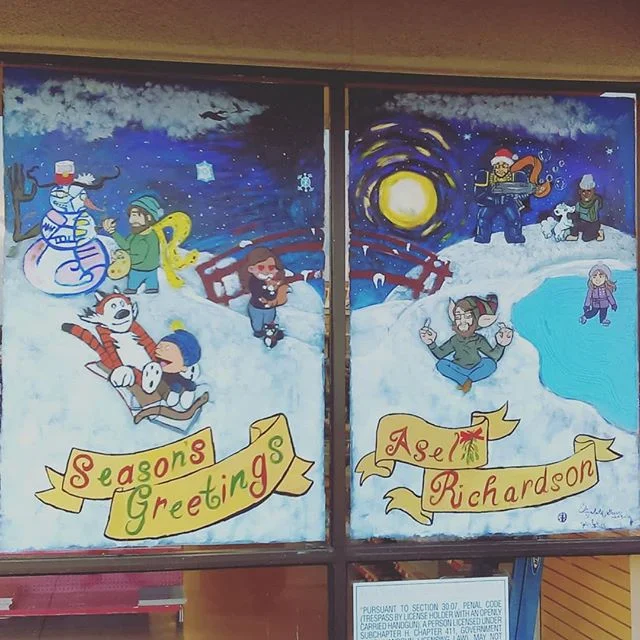 Our Richardson store just completed it's holiday mural. It was a collaboration between staff members. #art #painting #drawing #caricature