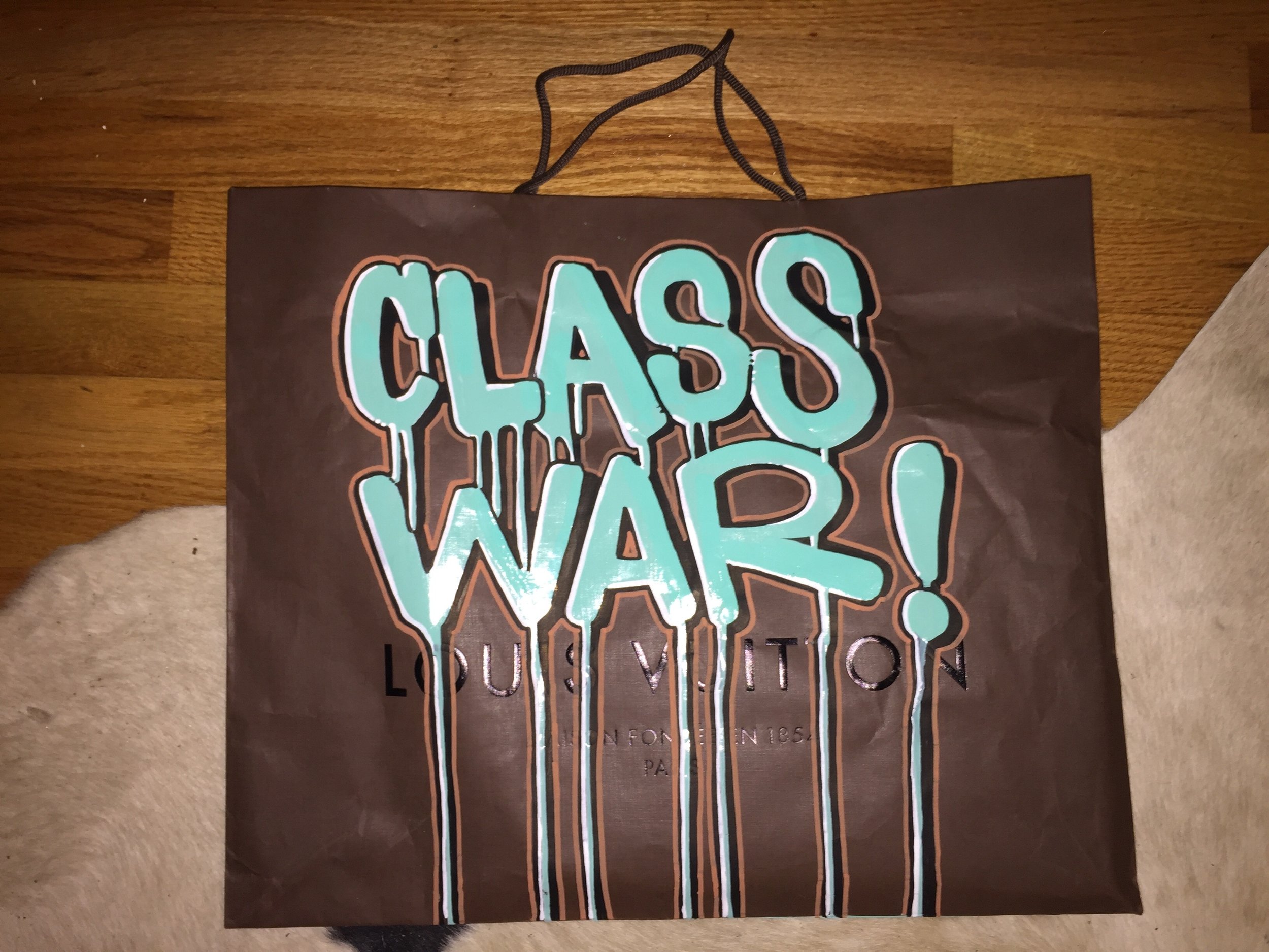  CLASS WAR, 2015  Enamel-based ink, oil-based ink and water-based ink on authentic Louis Vuitton shopping bag 