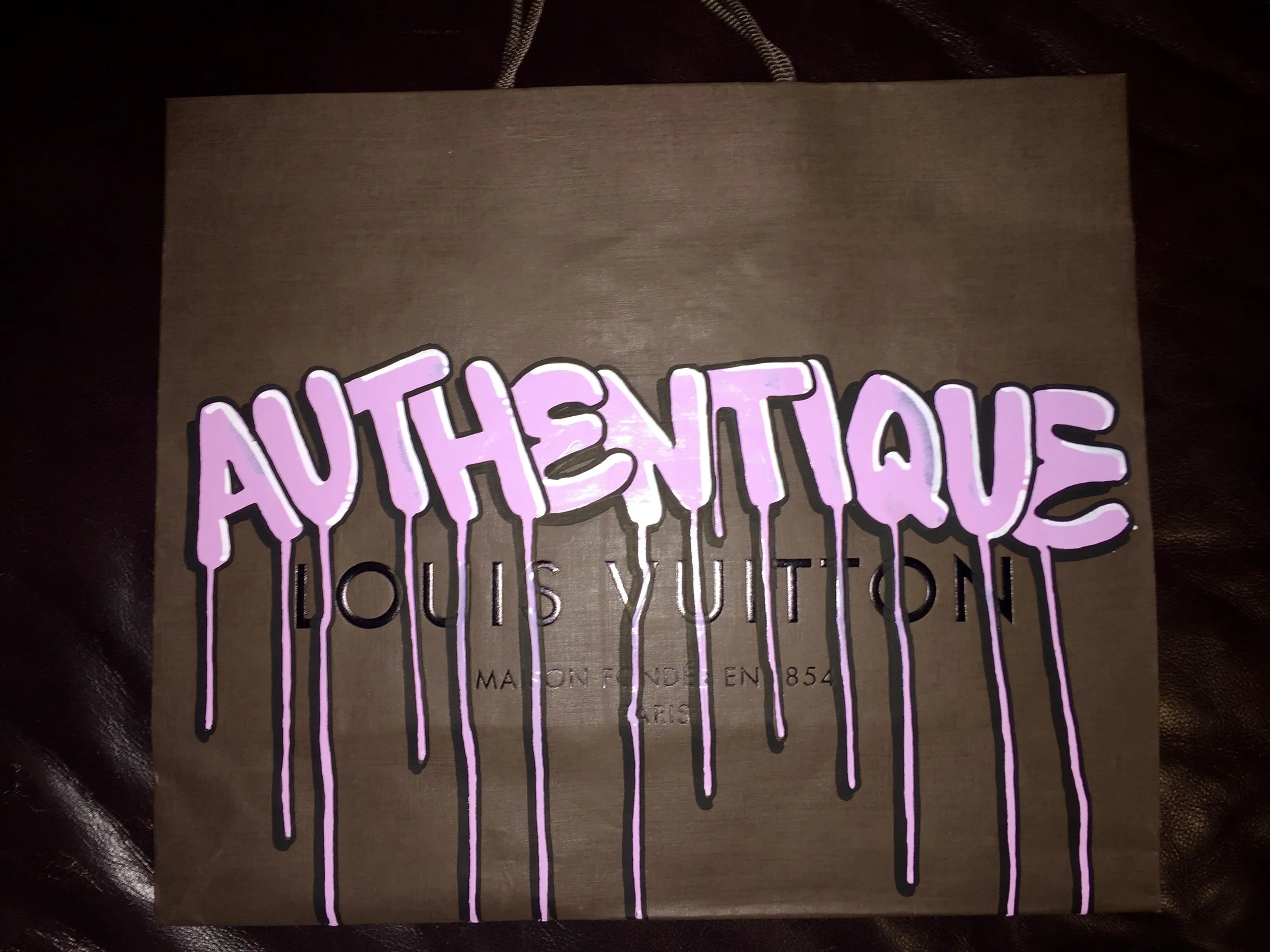 Real Louis Vuitton Bag (Sold), 2014 Enamel-based, oil-based and water-based ink on real Louis Vuitton shopping bag