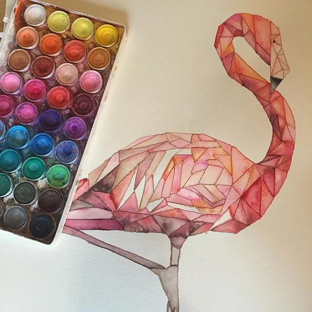 Heidi's gorgeous watercolor flamingo