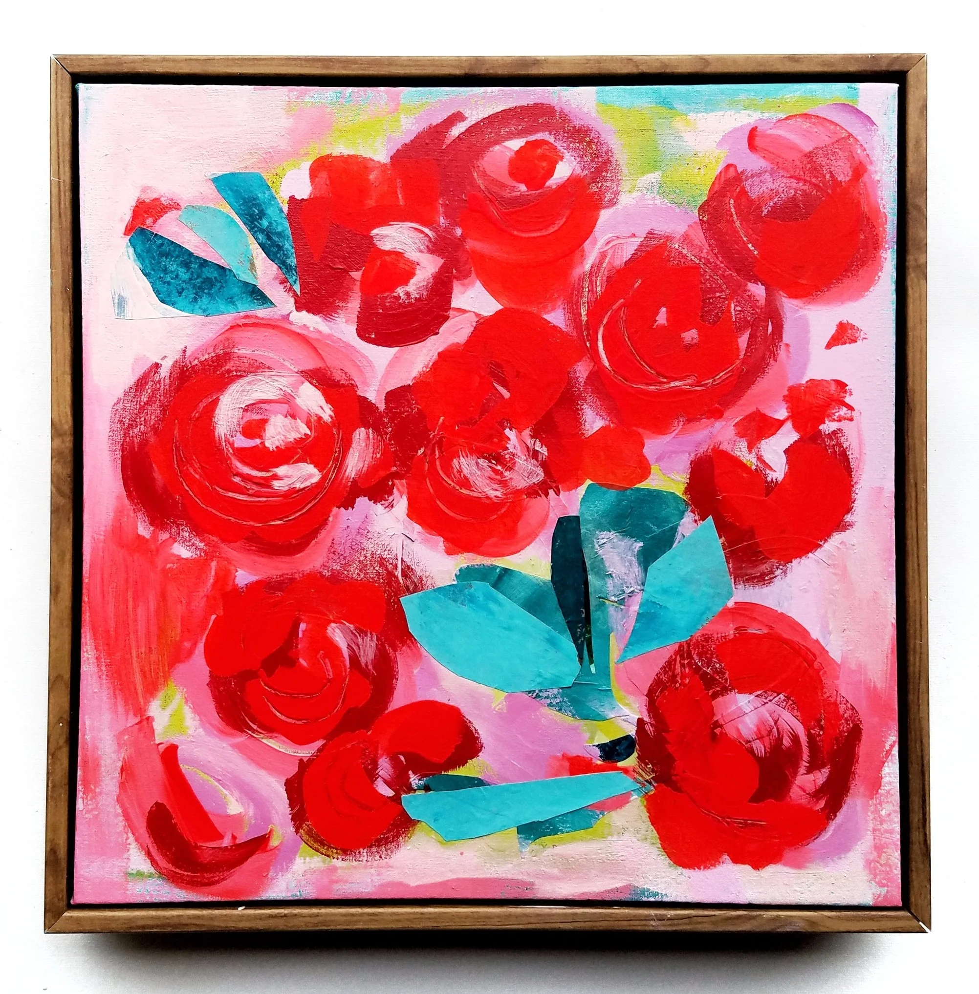 11 in. x 11 in. Original mixed media on canvas titled "Roses for the Midnight Social" 