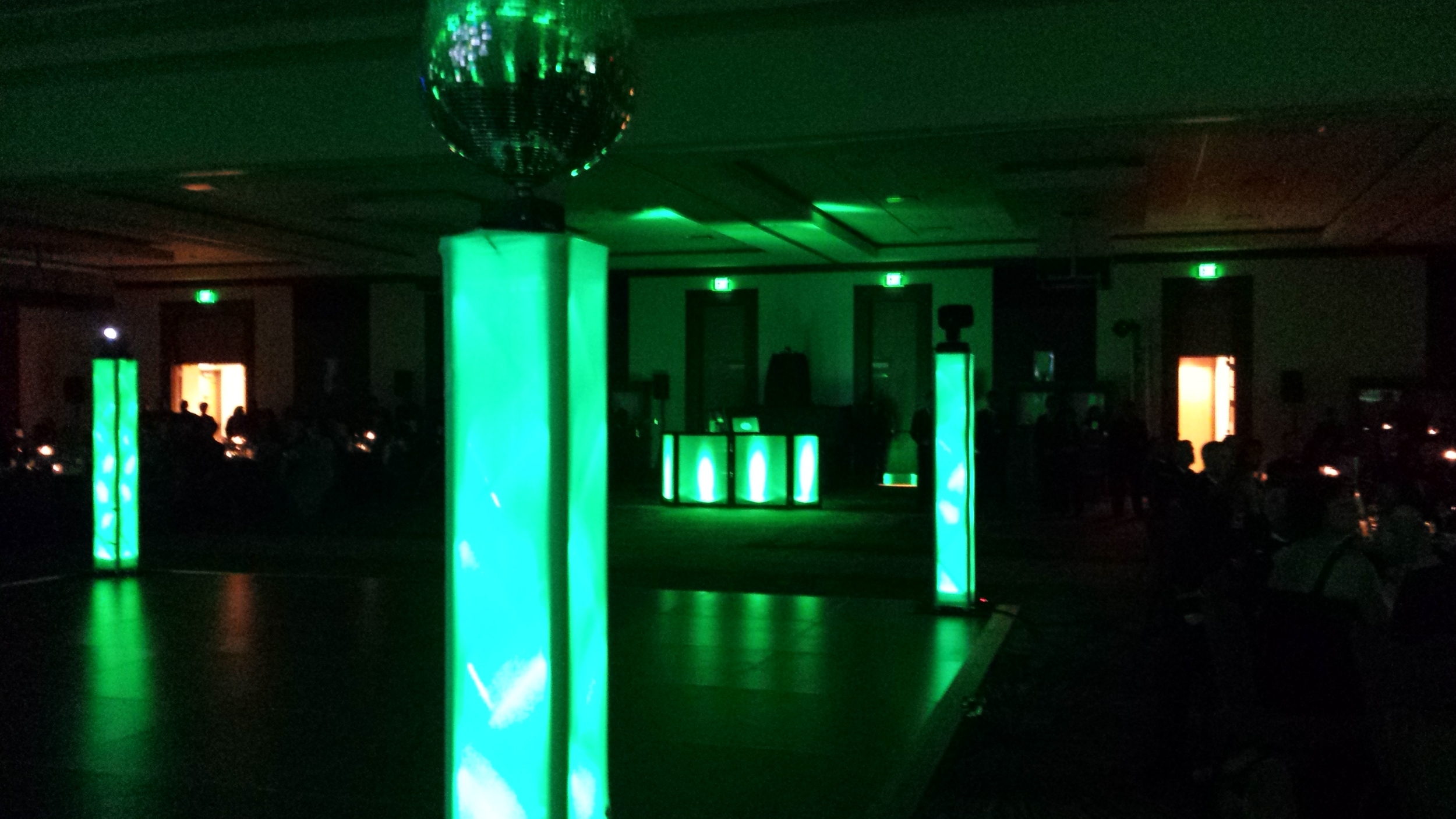 The Experience brings (5) 7 foot led lit, vertical trusses that serve as a focal point, a dance floor or ceremony stage in any venue. At the top of each truss is a intelligent lighting fixture that is programmed to the event, and its activities. It also consists of a 20 inch vertical mirror ball that will bring to life ANY venue and add elegance and a touch of class to any function looking for some eye catching effects.. The Experience will also come with several of our options below that you will get to choose from. If you want YOUR event to stand out and be something to truly remember...The Experience is a guaranteed hit!