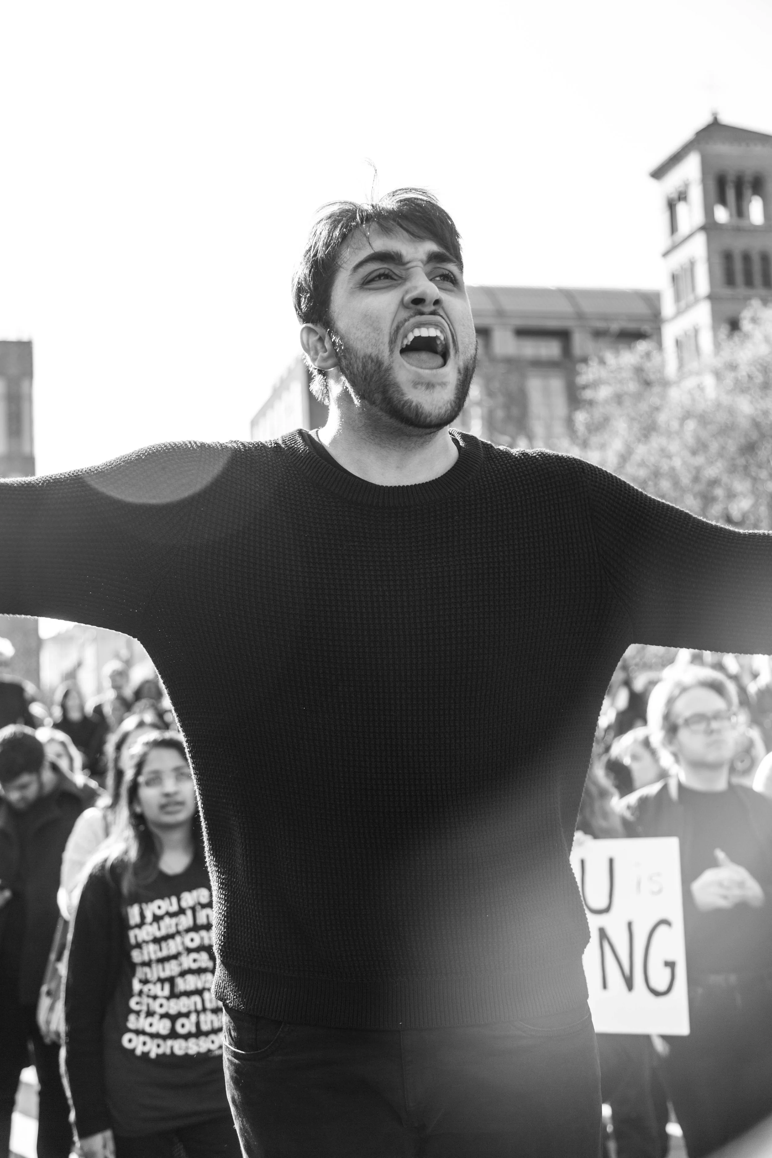 An NYU student led walk out in Washington Square Park against the Trump campaign.