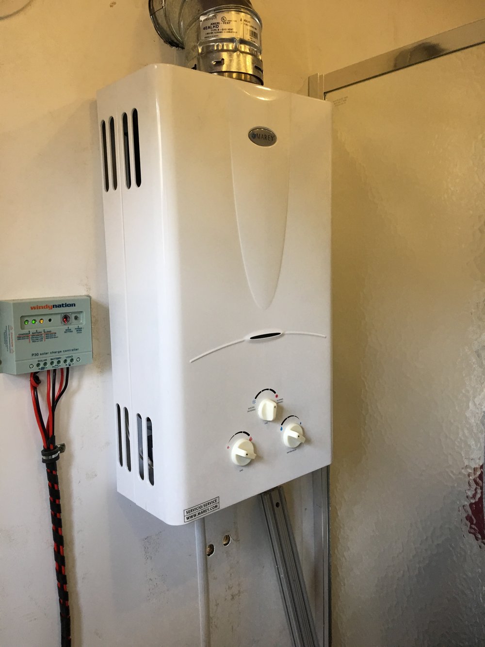 Controls for propane water heater.