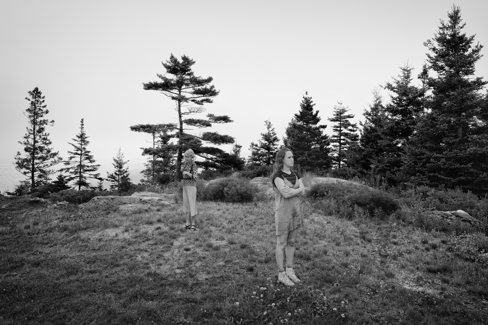 Two Girls, Rocks, Trees