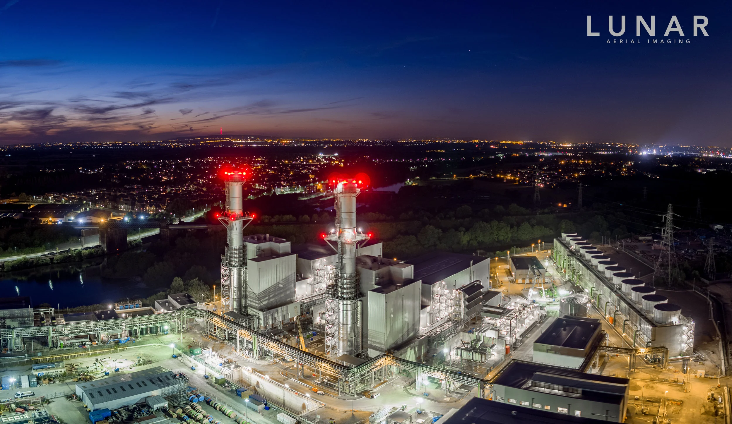 Carrington Power Station at night