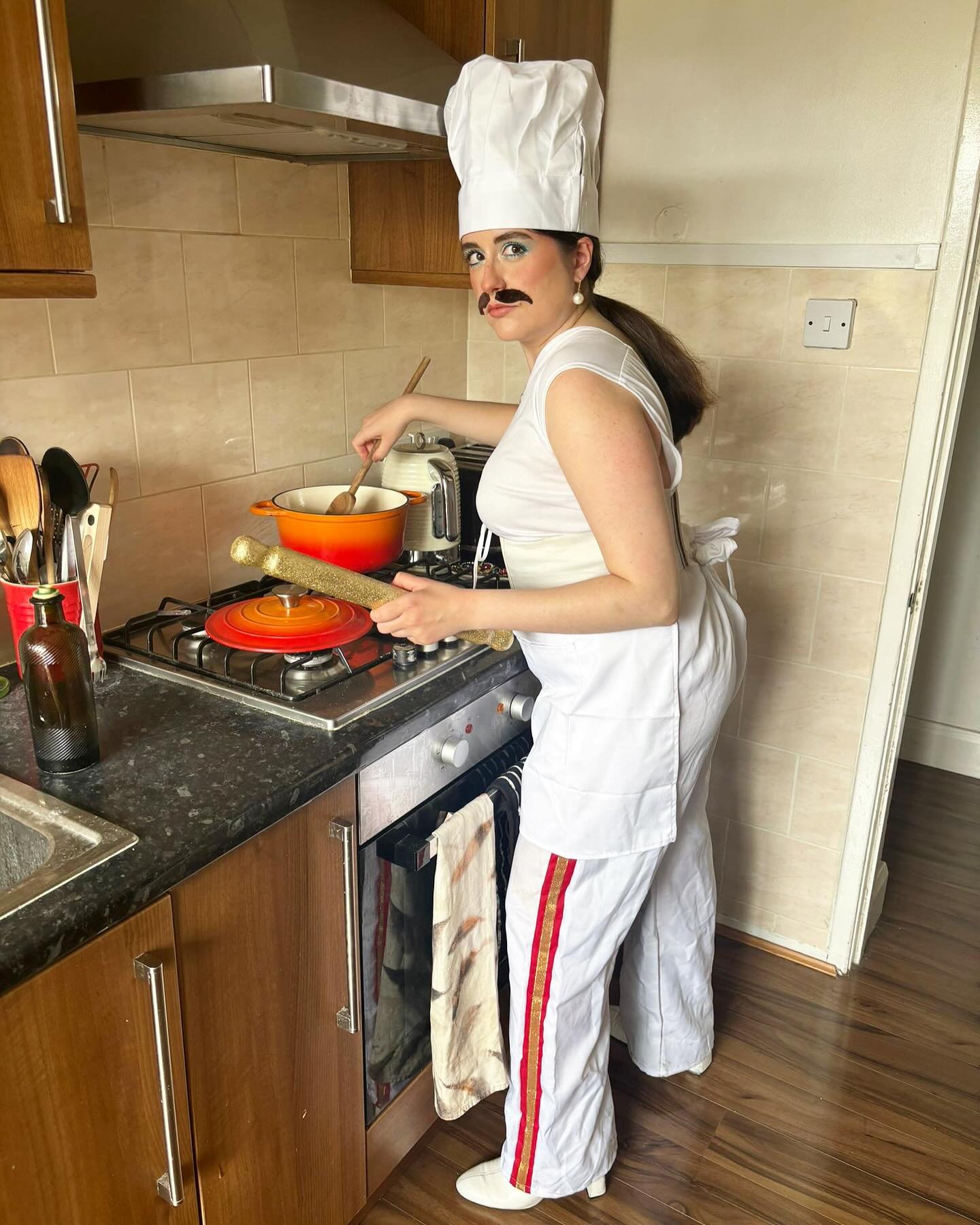 yes chef 👩&zwj;🍳 🍴✨ just call me Pierre Le Chef Marini&egrave;re 

happiest of birthdays celebrating this queen tiff 💖

p.s. yes I am re-wearing my freddie mercury trousers 👨🏻