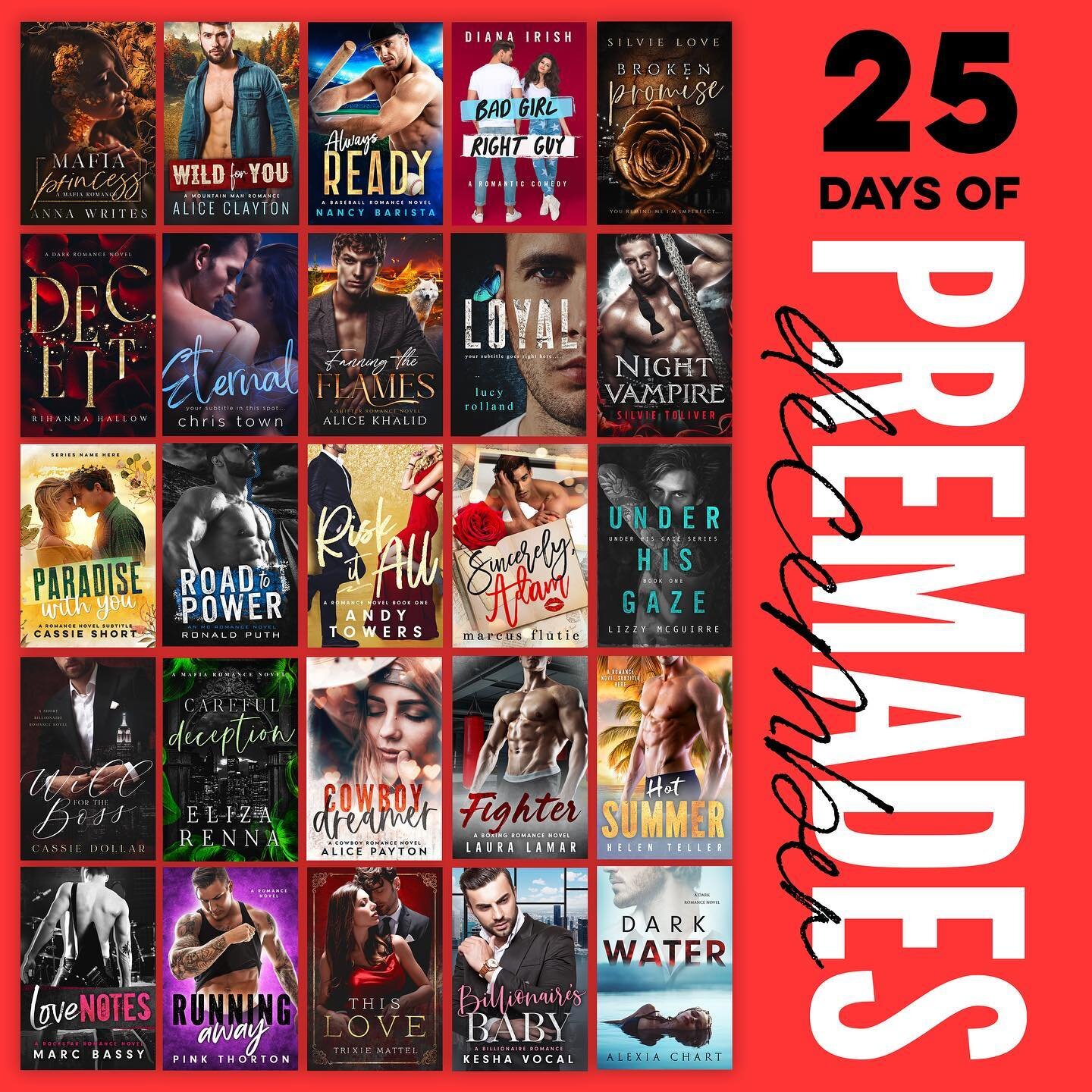 Happy Holidays! 🎄🎁 Well, the last half was released a little differently but here are all of the covers for this year&rsquo;s 25 days of premades 🥳 thank you all for following along and I hope you enjoy the final batch! 🤩📚Here&rsquo;s to more pr