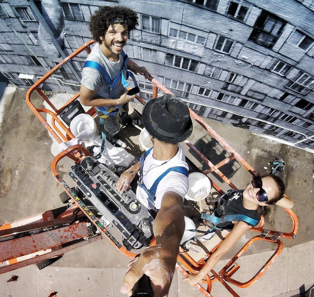 JR, Lauren Lovette & Friend making art via @JR's Instagram
