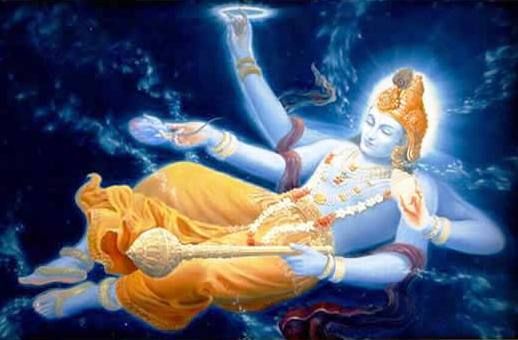 Visnu depicted in a state of cosmic sleep