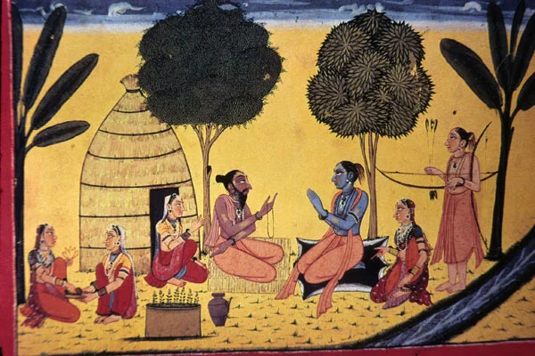 The warrior princes Rāma and Lakṣmaṇa enter the forest as ascetics and learn secret mystical practices including magical mantras from the ancient sages in the epic story the Rāmāyaṇa .