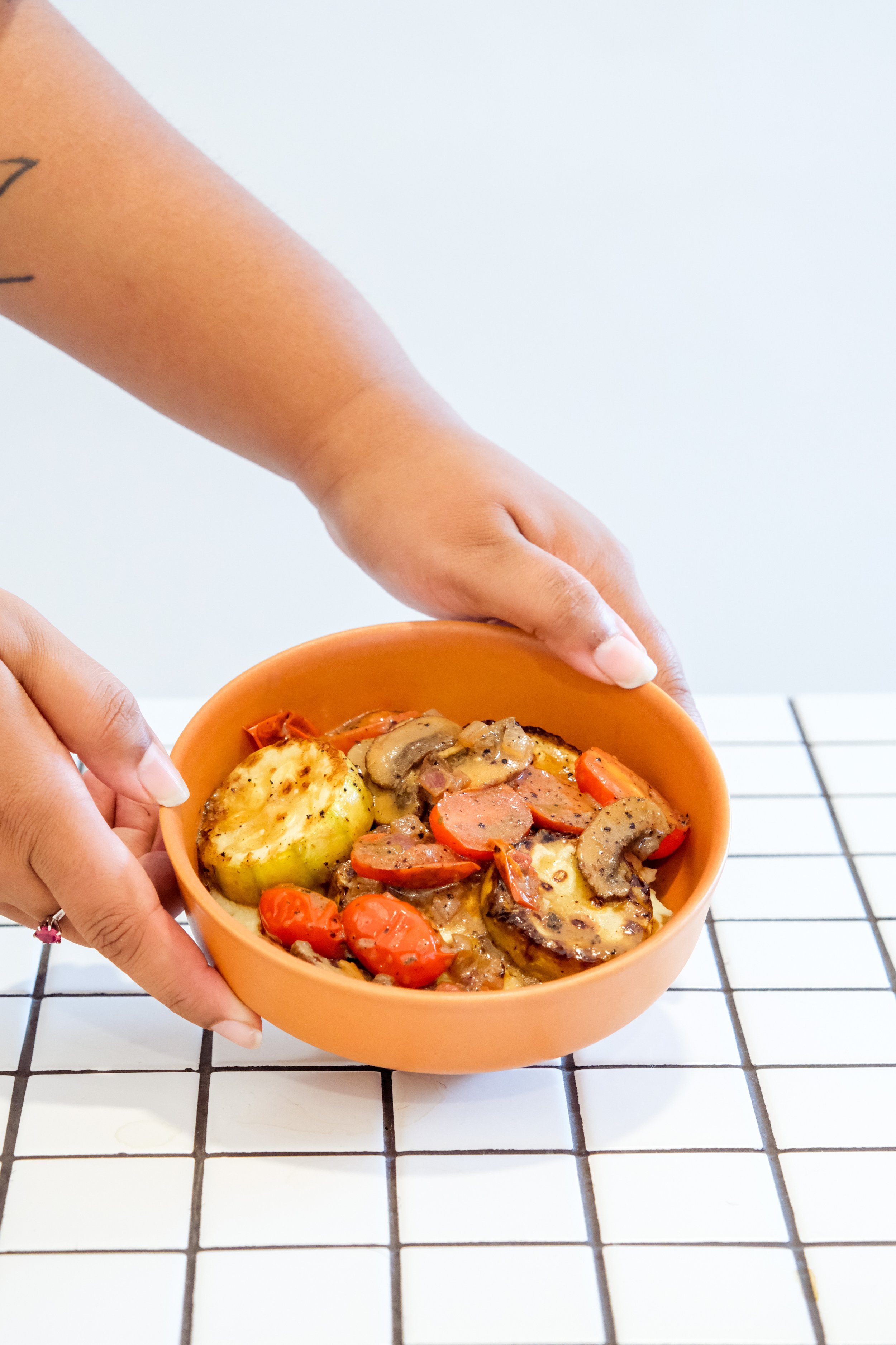 Vegan Zucchini Scallops &amp; Grits
