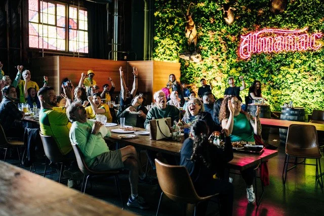 Nothing beats seeing a space come alive exactly as intended - packed tables, cheering fans, and good times in The Emerald Lodge at @almanacbeer during the World Cup! We're proud to have helped build this gathering place for the Alameda community! ⚽️?
