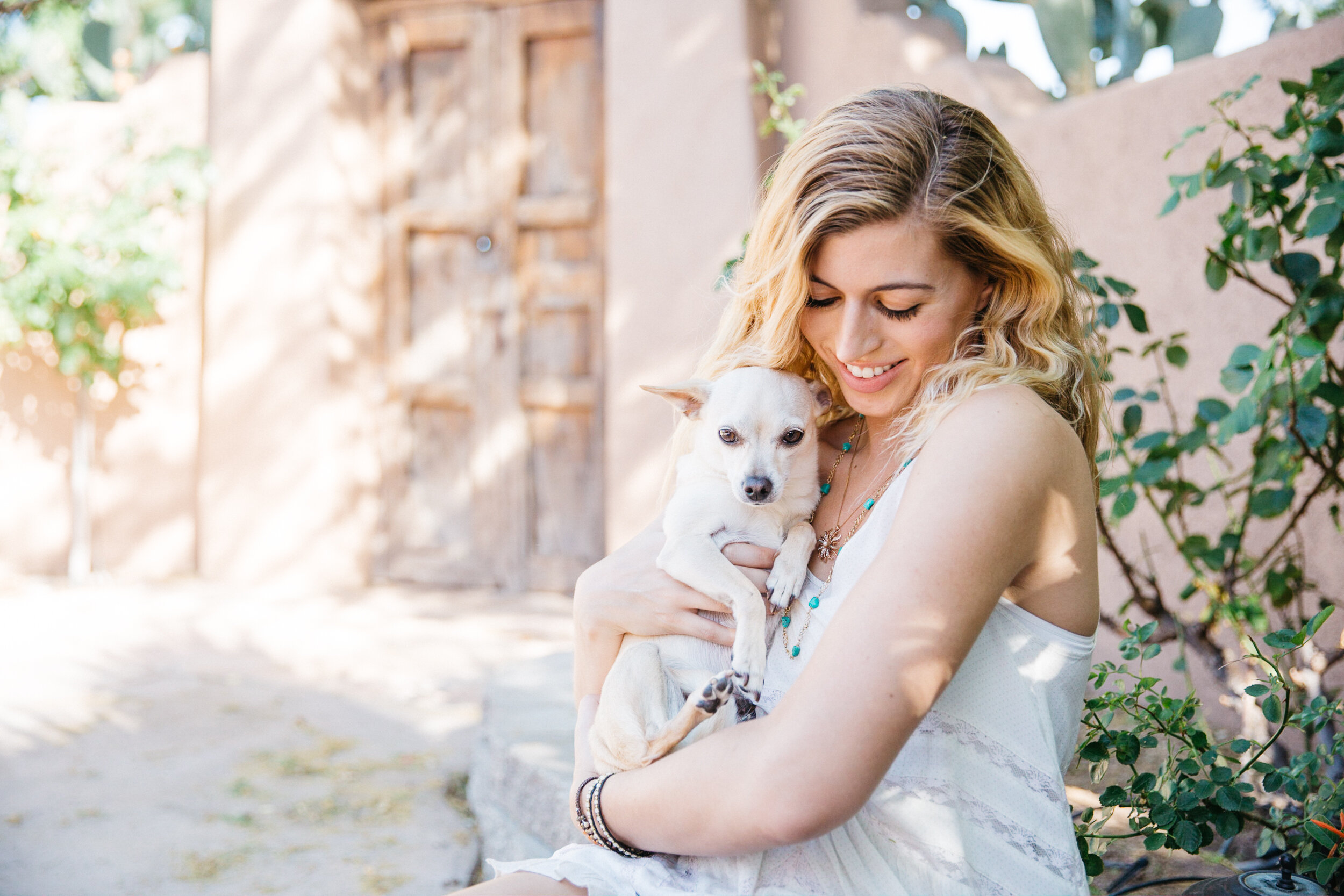 Chihuahua Dog with Blond Haired Young Woman