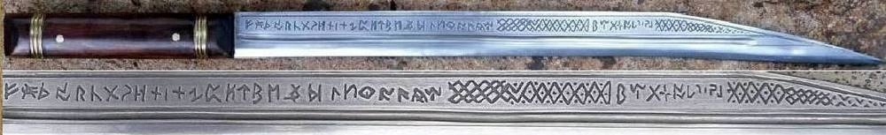 The Seax of Beagnoth (also known as the Thames scramasax) is a 10th-century Anglo-Saxon seax (single-edged knife), found in the River Thames, England, in 1857. It is a prestige weapon, decorated with elaborate patterns of inlaid copper, bronze and silver wire. On one side of the blade is the only known complete inscription of the twenty-eight letter Anglo-Saxon runes.