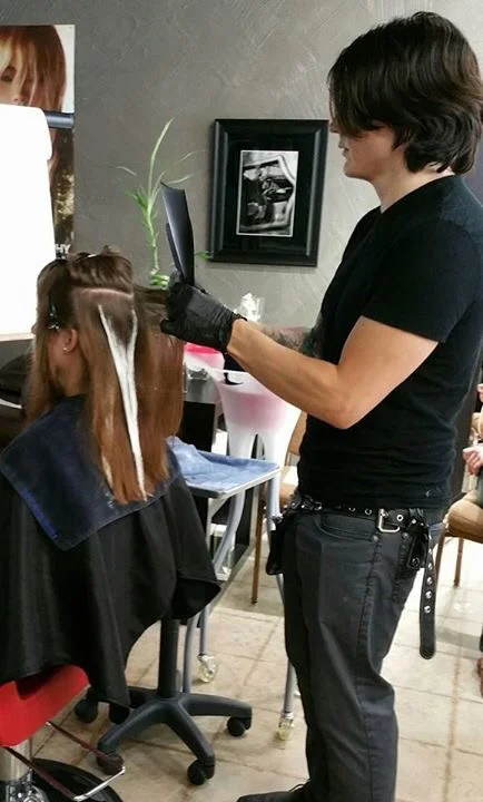 Nathan Andrews doing balayage on our lovely model
